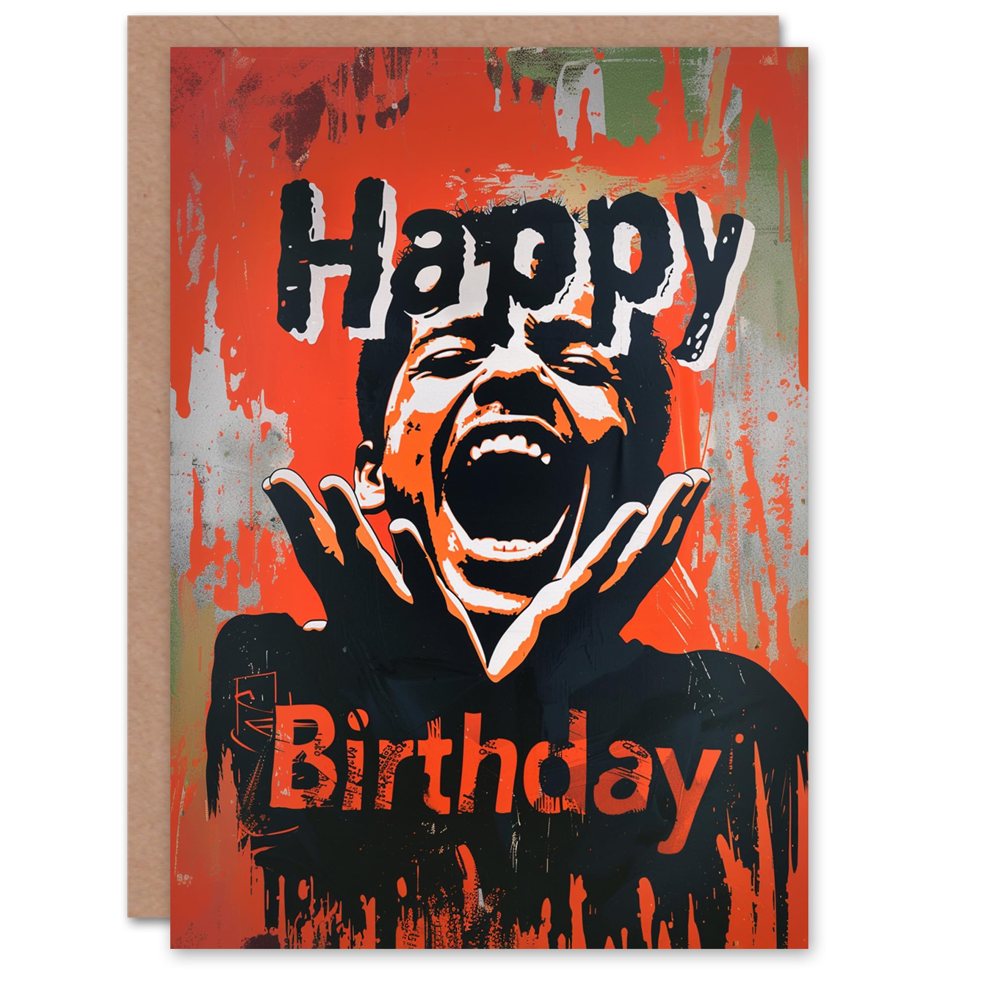 Artery8 Birthday Card Screaming Man Killer Horror Creepy For Him Man Male Dad Brother Son Papa Grandad Greeting Card