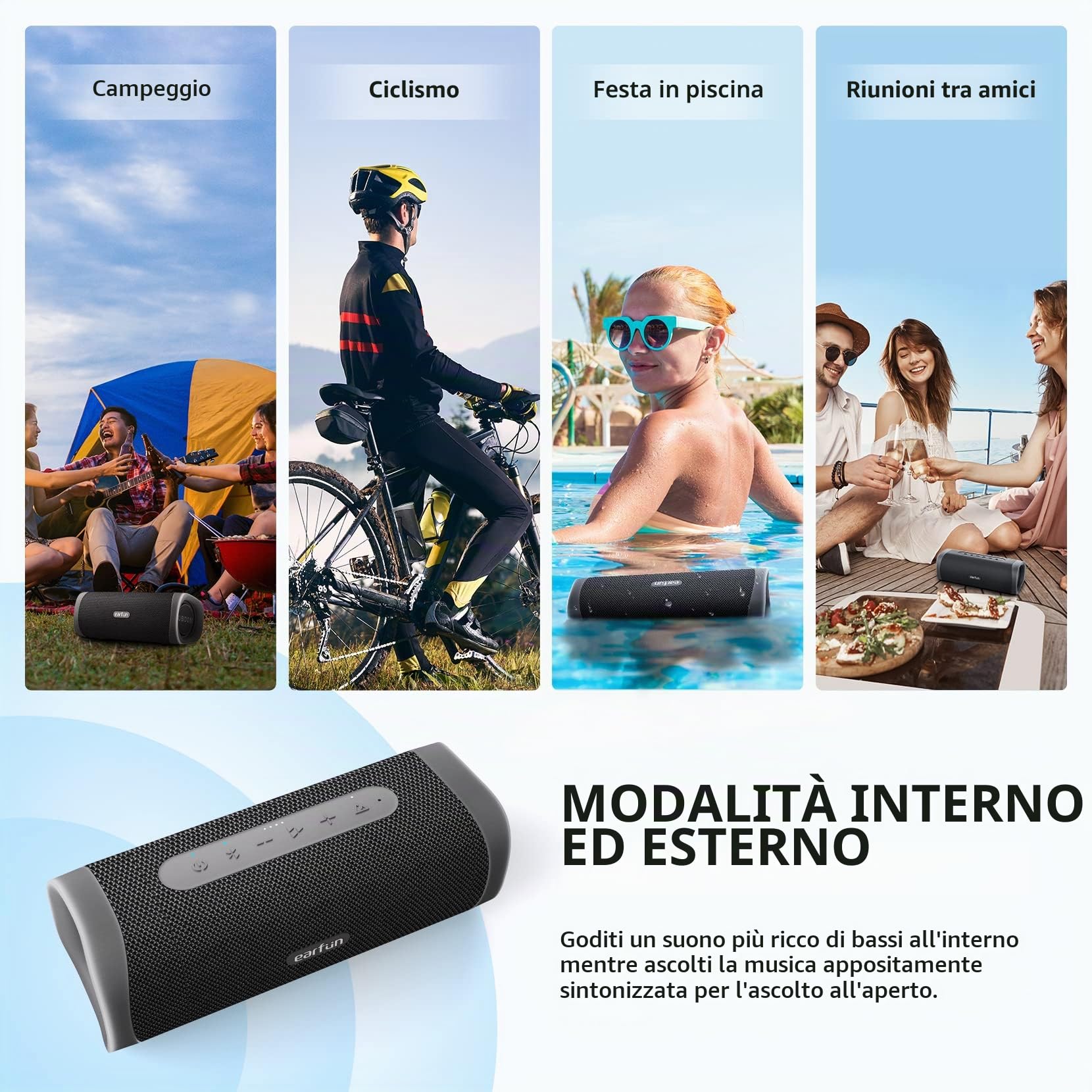 EarFun UBOOM L Cassa Bluetooth Potente Portatile, JumboBass Sound | Suono Stereo 28W, Bassi Potenti con 2 Driver, IP67, Dual Pairing, 16 Ore di Autonomia, per Casa Viaggio e Feste, Nero