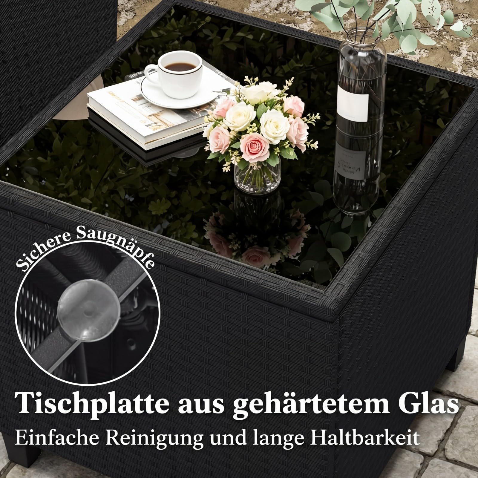 COSTWAY 3-TLG. Rattan Gartenmöbel Set, Balkonmöbel mit Kissen, 2 Stühlen und Tisch, Polyrattan Balkonset, Terrassenmöbel, Gartengarnitur, Sitzgruppe für Terrasse, Balkon, Garten (Grau)