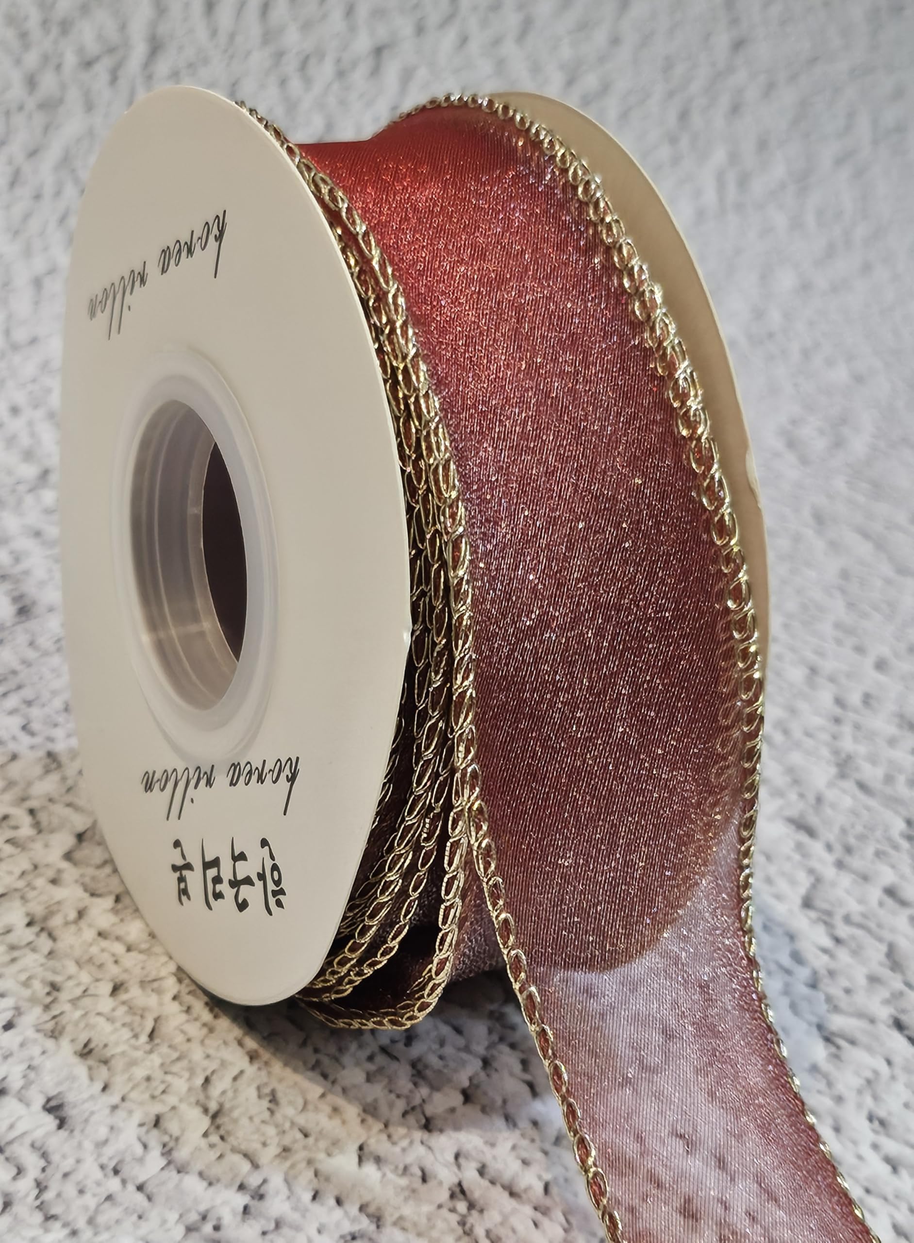 Sheer Wired Organza Ribbon Chiffon Ribbon with Golden Edge, W=1.5 inch,L=10 Yard, for Gift Wrapping, DIY Crafts, Bouquet, Garland, Baking Decoration (Red)