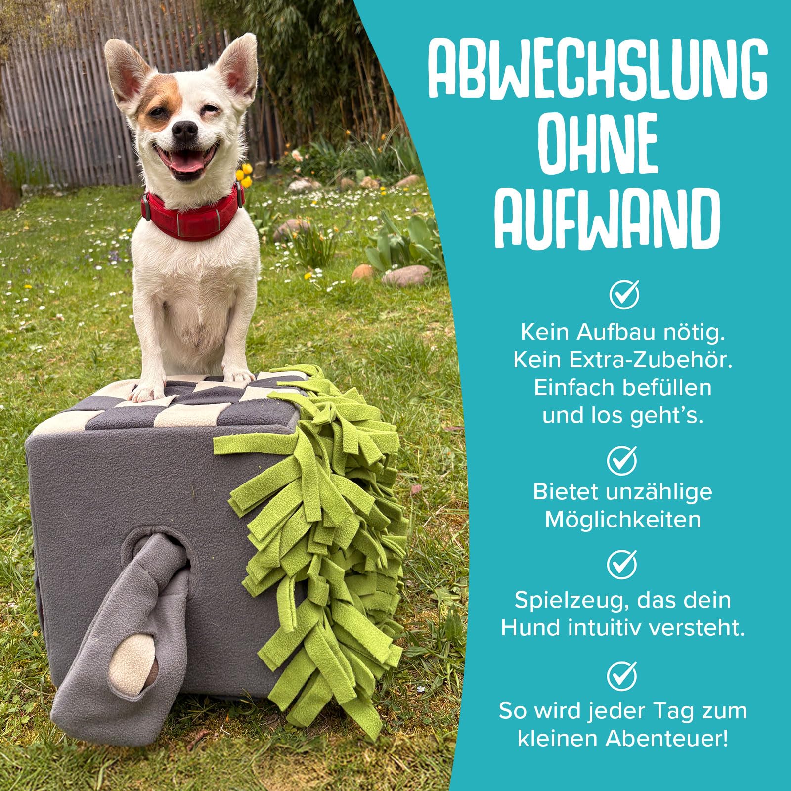 KNAUDER'S Best - SNIFFBOX 2.0 - Beschäftigung für Hunde auf 30x30cm - waschbares, interaktives Hundespielzeug für Suchspaß auf Mehreren Ebenen - Hundespielzeug aus 100% Polyester - Ökotex 100