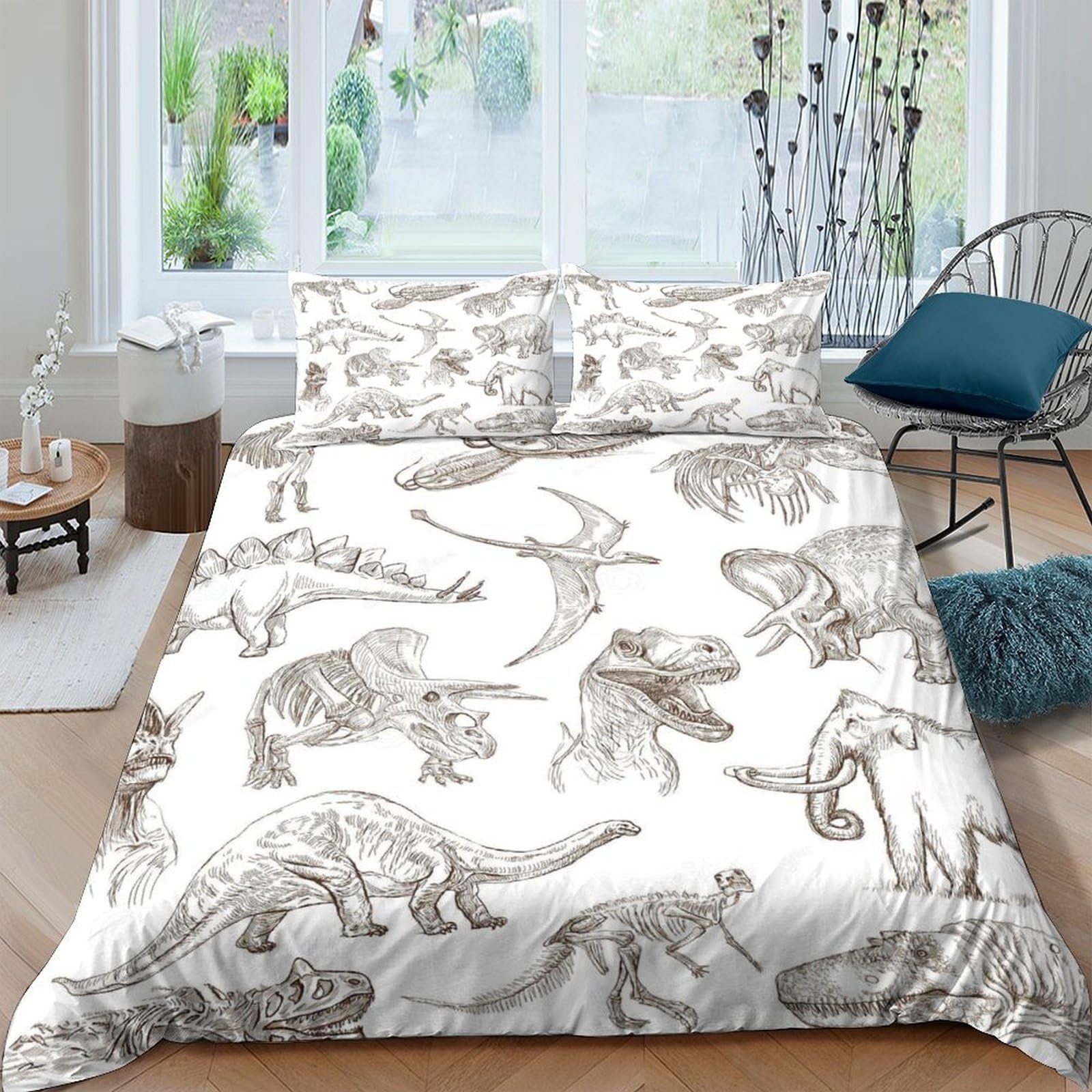 Ctjqhvkz Style-1 3D Printed Dinosaur Sketch Fitted Sheet Microfiber Soft Breathable Jurassic Pattern Bed Cover For Bedroom Guest Room Decor Single（135X200cm）