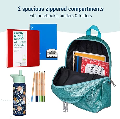 Miniatura 6 de Wildkin Paquete de mochila para niños de 15 pulgadas con bolsa de almuerzo (purpurina azul)