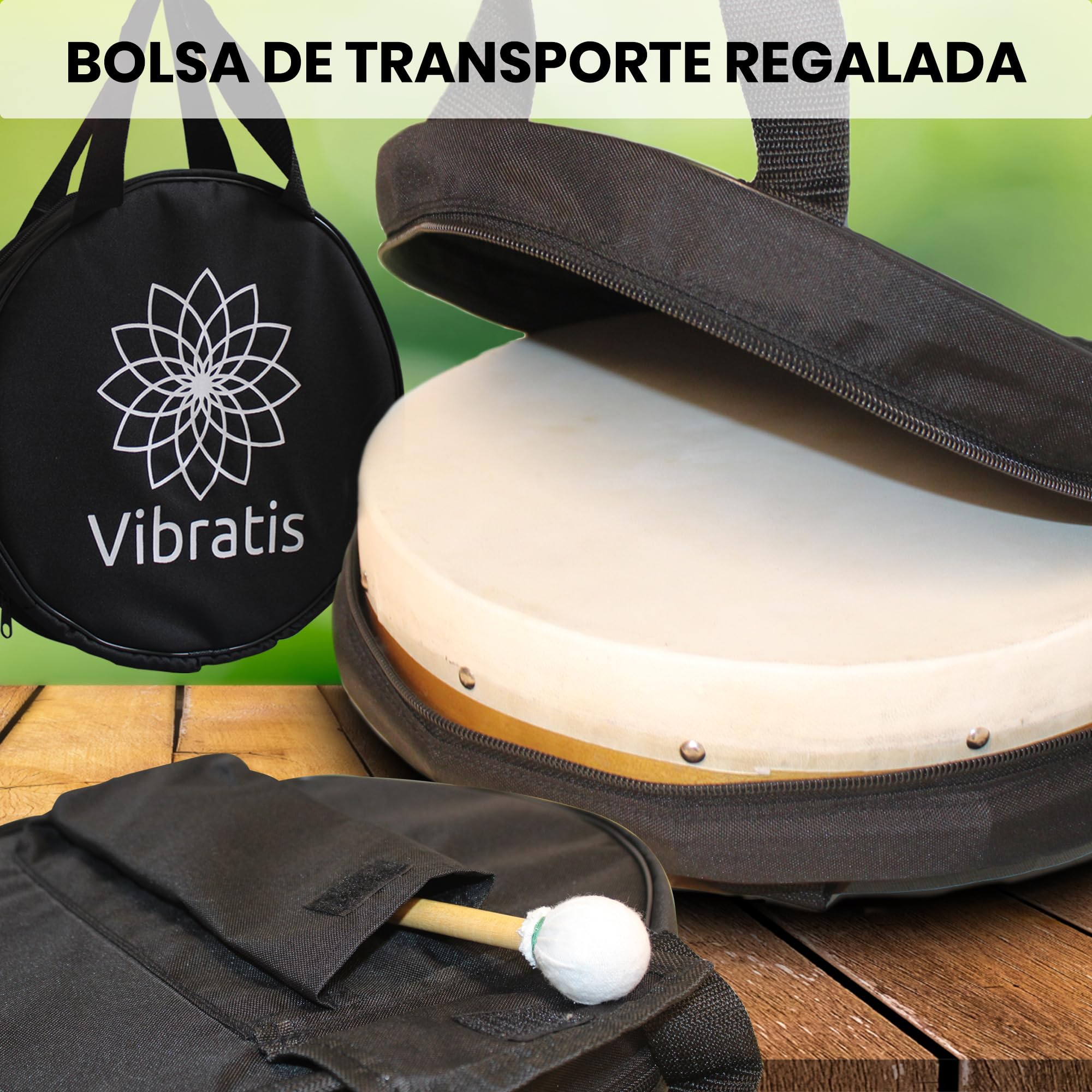 VIBRATIS Tambor Chamánico 31 cm, hecho a mano en piel de búfalo, fabricación tradicional nativa americana, garantía de 3 años