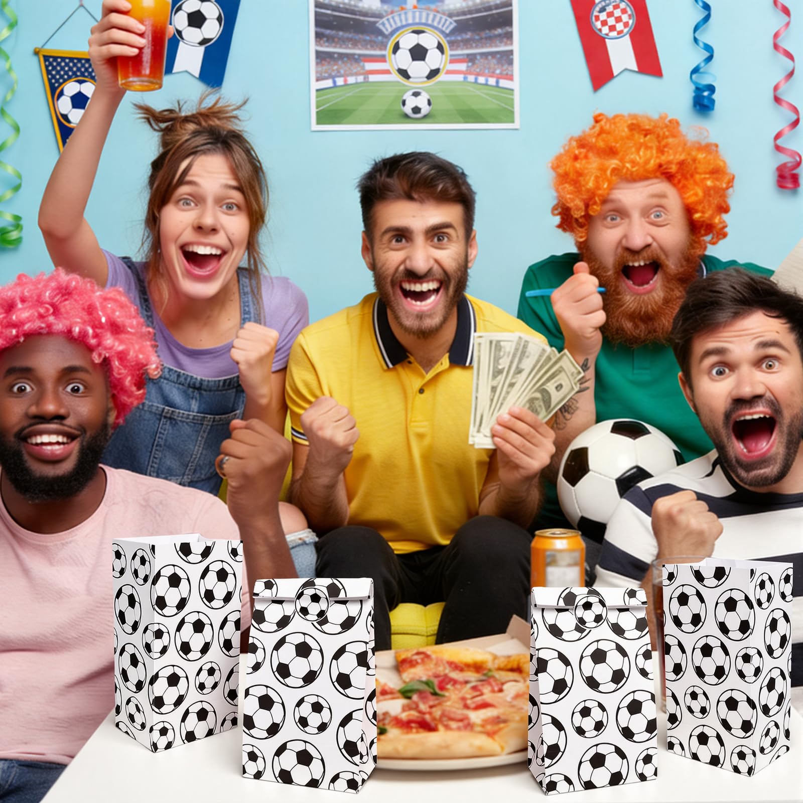 Abilat 24 Stück Fußball-Geschenktüten mit Aufklebern, Fußball-Süßigkeitentüten, Partygeschenktüten, Geschenktüten für Jungen, Mädchen, Kinder, Sportthema, Geburtstag, Babyparty, Party-Dekorationen