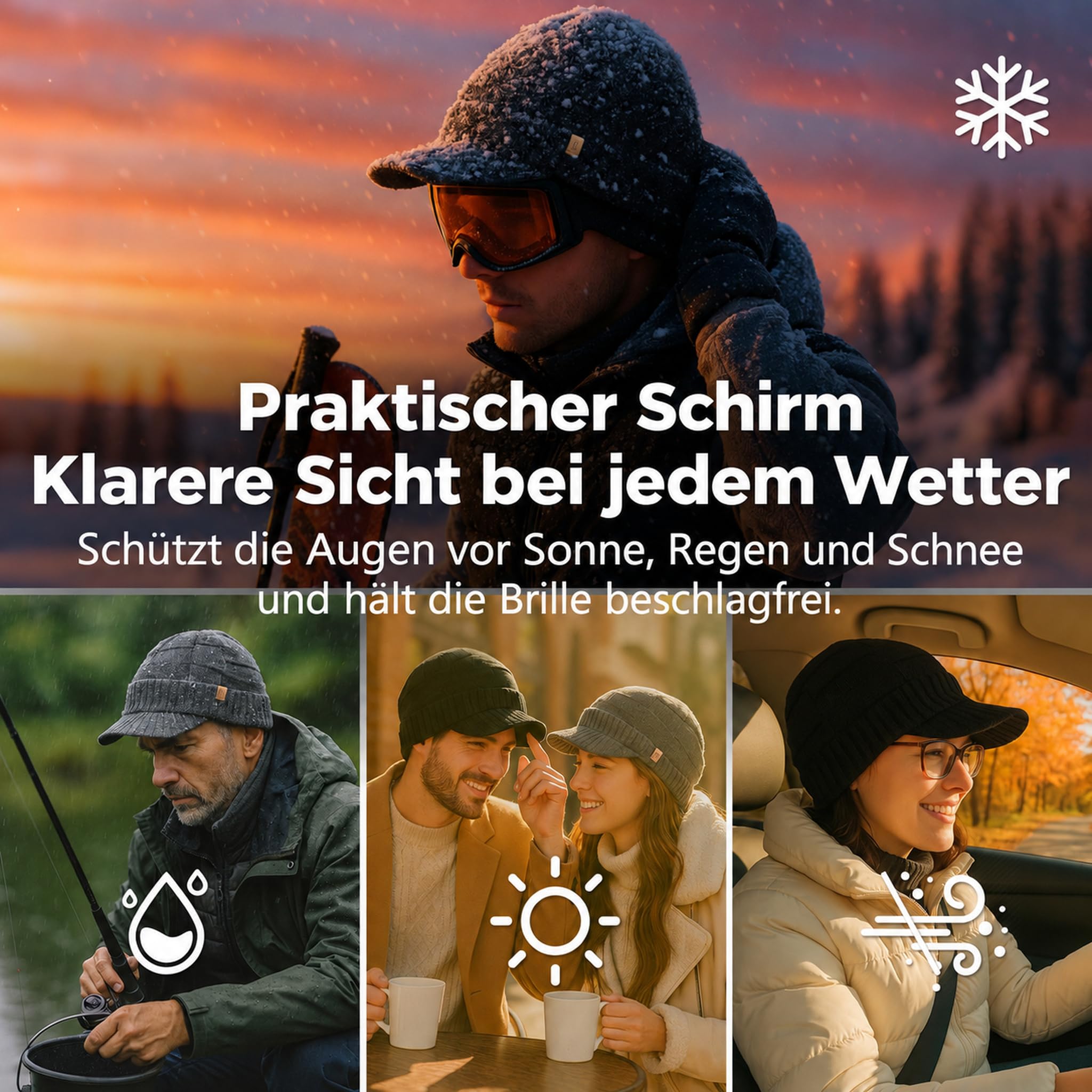 DryKnit Wasserdichte Schirm-Beanie aus 80 % Merino mit Polartec-Fleece