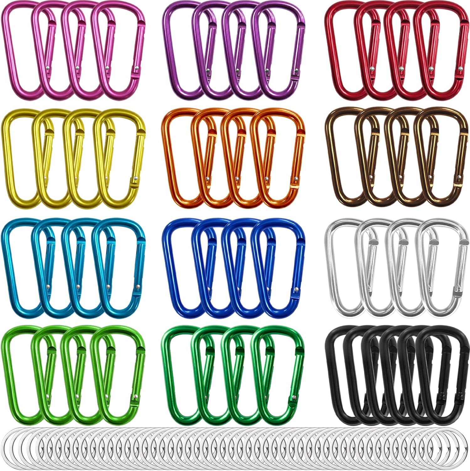 13 Colors Heavy Duty Aluminum D Carabiner Clips & Key Rings, Black & Sliver Corrosion Resistant Keychain for Keys, Outdoor Sports, Hiking, Camping, Fishing & Hanging Gear
