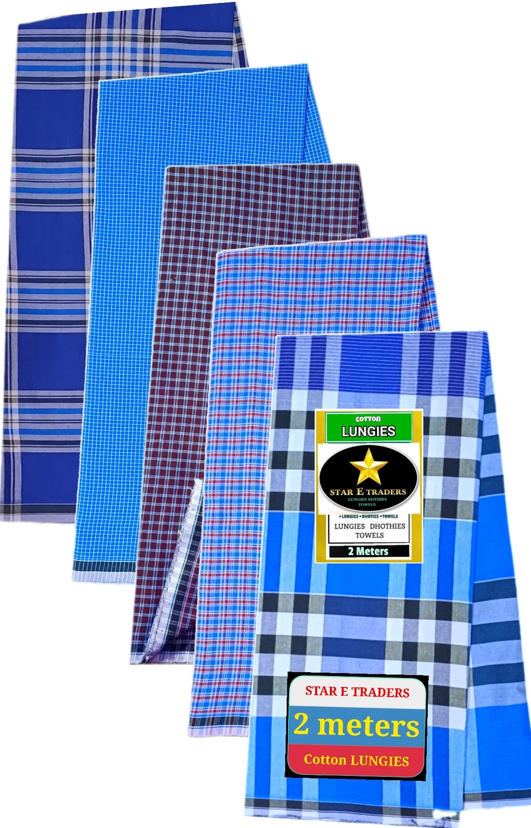 Star, Cotton, Checkered Lungis, Different Designs and Colours, 2-Meters, Free-Size, 5-PCS-picture-42