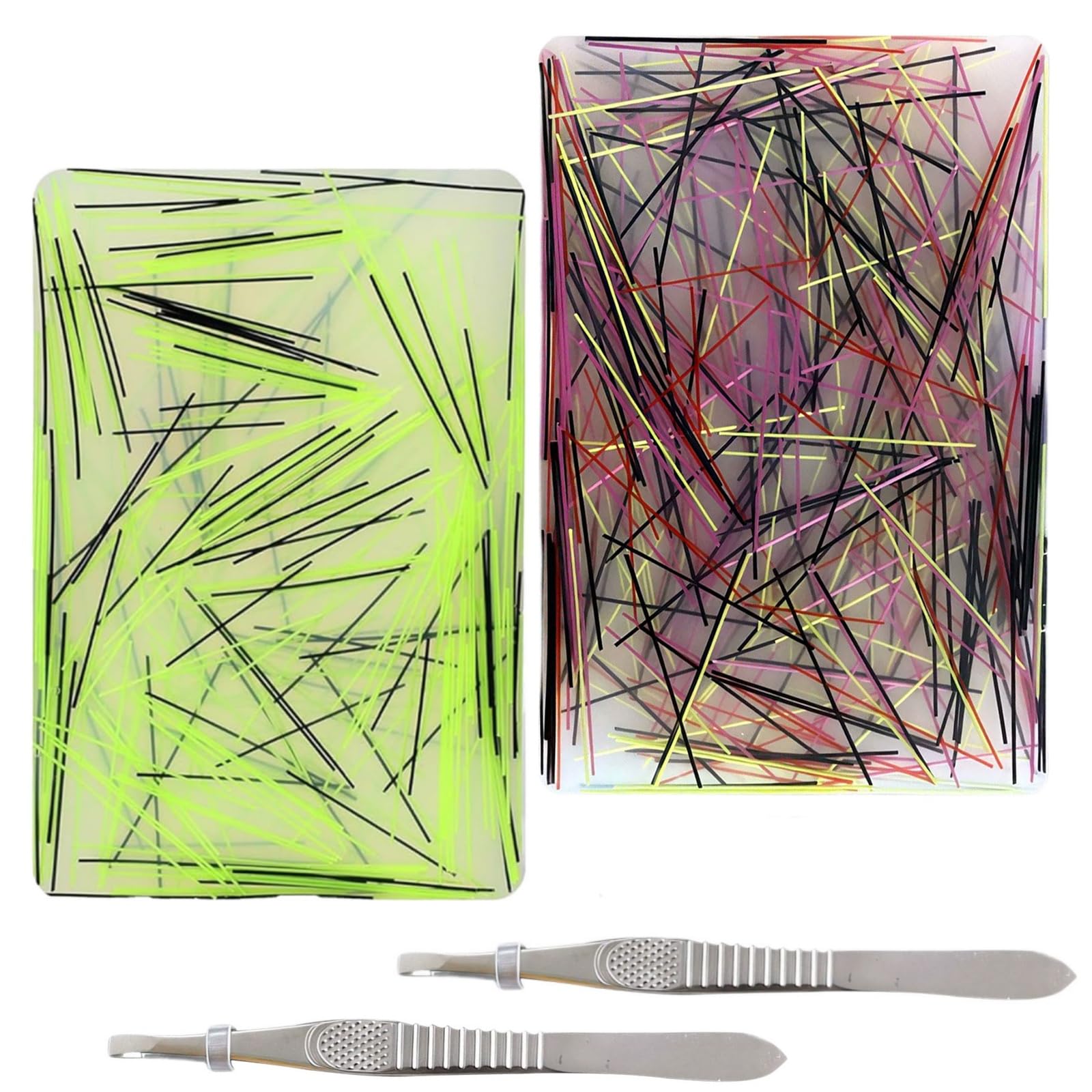 2Pcs Picky Pad Skin Picking Fidget Toys with Beads &Tweezer Silicone Sensory Toys Hair Picking Fidget for Release Anxiety Stress Relief for Trichotillomania Portable Fidget Pad for Travel (E)