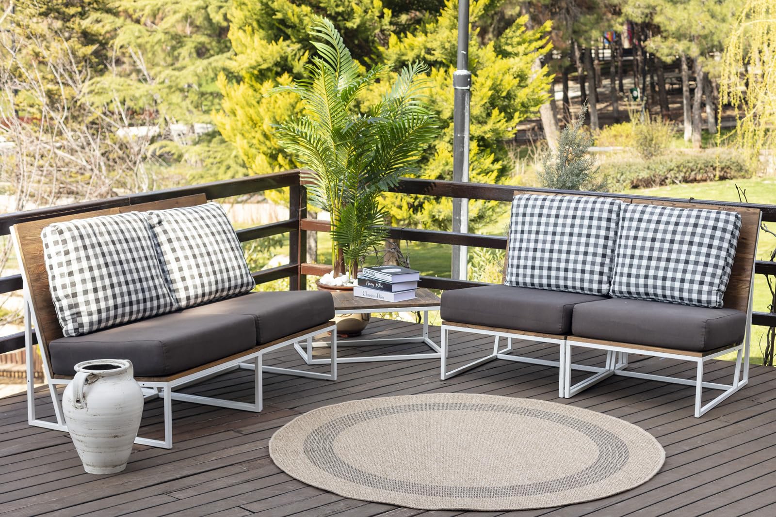 Surya Sintra Tapis d'extérieur Moderne pour Jardin, terrasse, Jardin - Facile à Nettoyer - Grand Tapis de Sol Rond - Beige et Gris - 100 cm