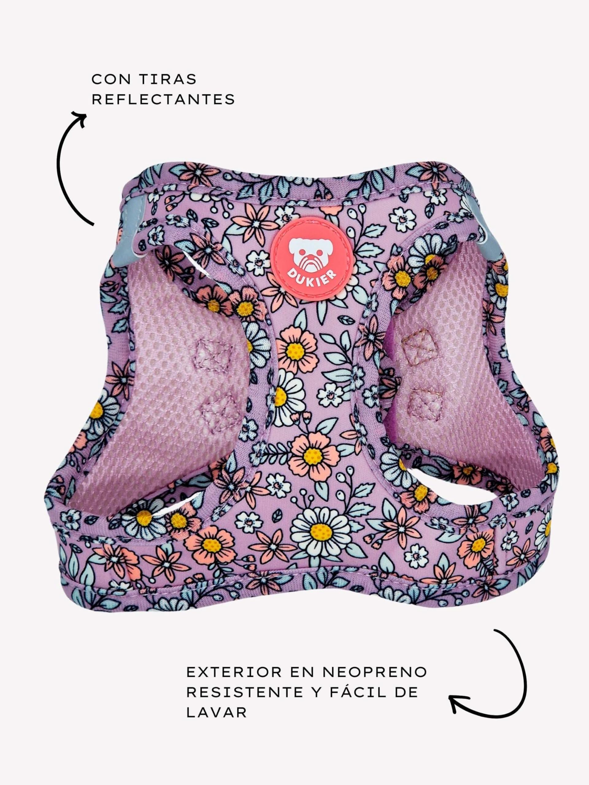 DUKIER - Arnés de Cuerpo para Perro, Chaleco Body Antirones, Ajustable y Resistente para Mascotas, de Malla Transpirable, Diseño Flower Power, Talla XL