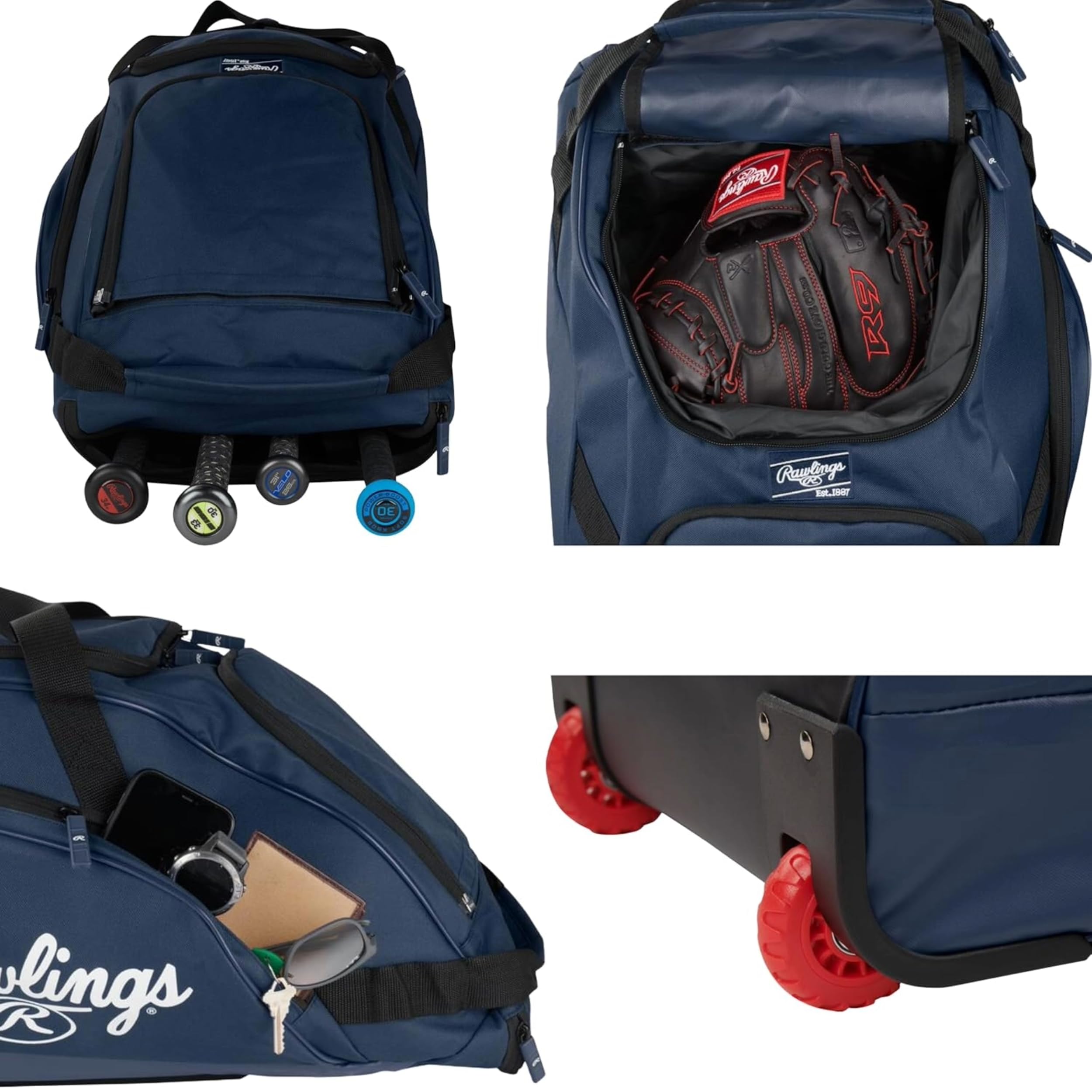 Rawlings | Bolsa de Equipo con Ruedas Workhorse | Béisbol y sóftbol | Múltiples Estilos