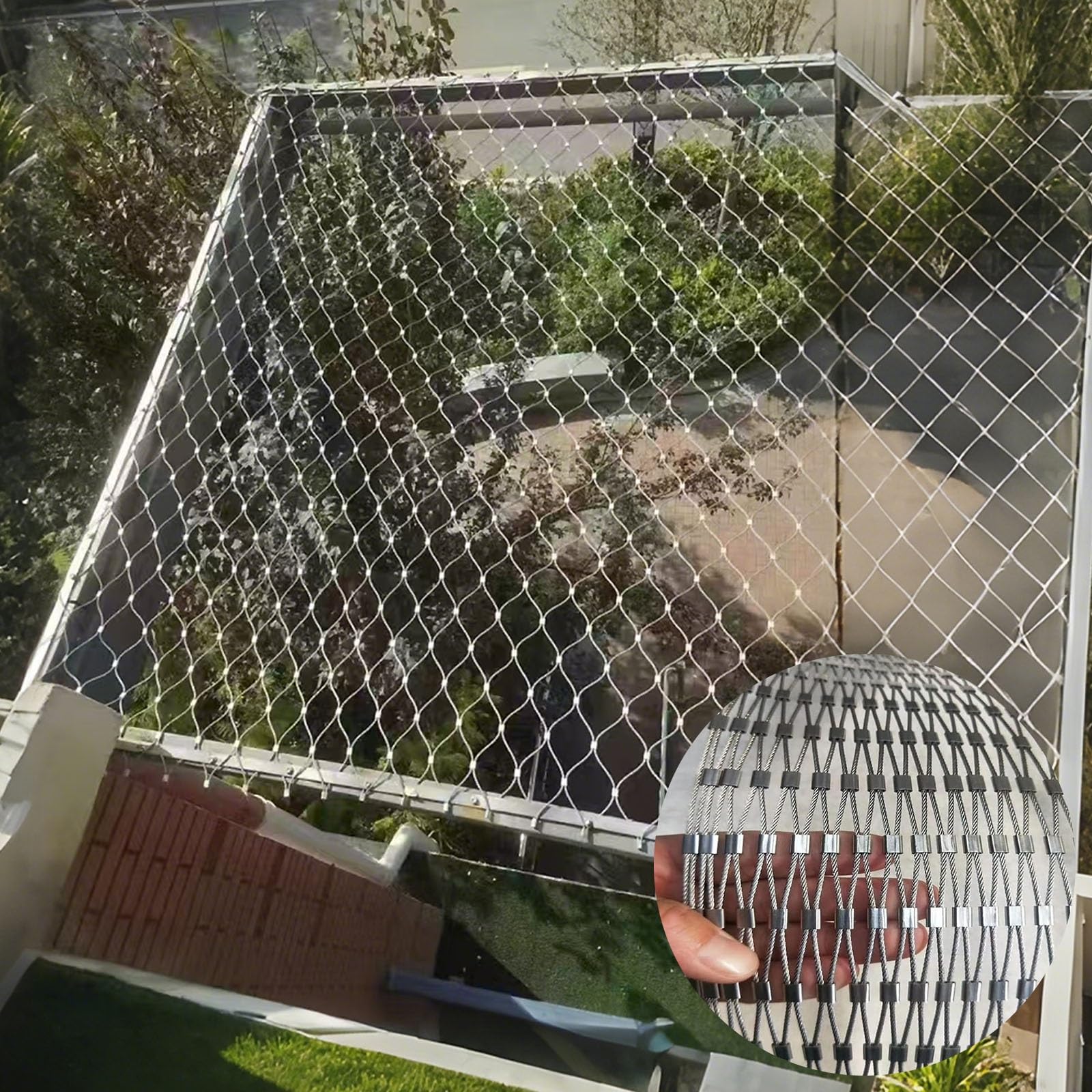 Red de seguridad para balcones: cable de acero protector de 8x2,4 m para niños y mascotas