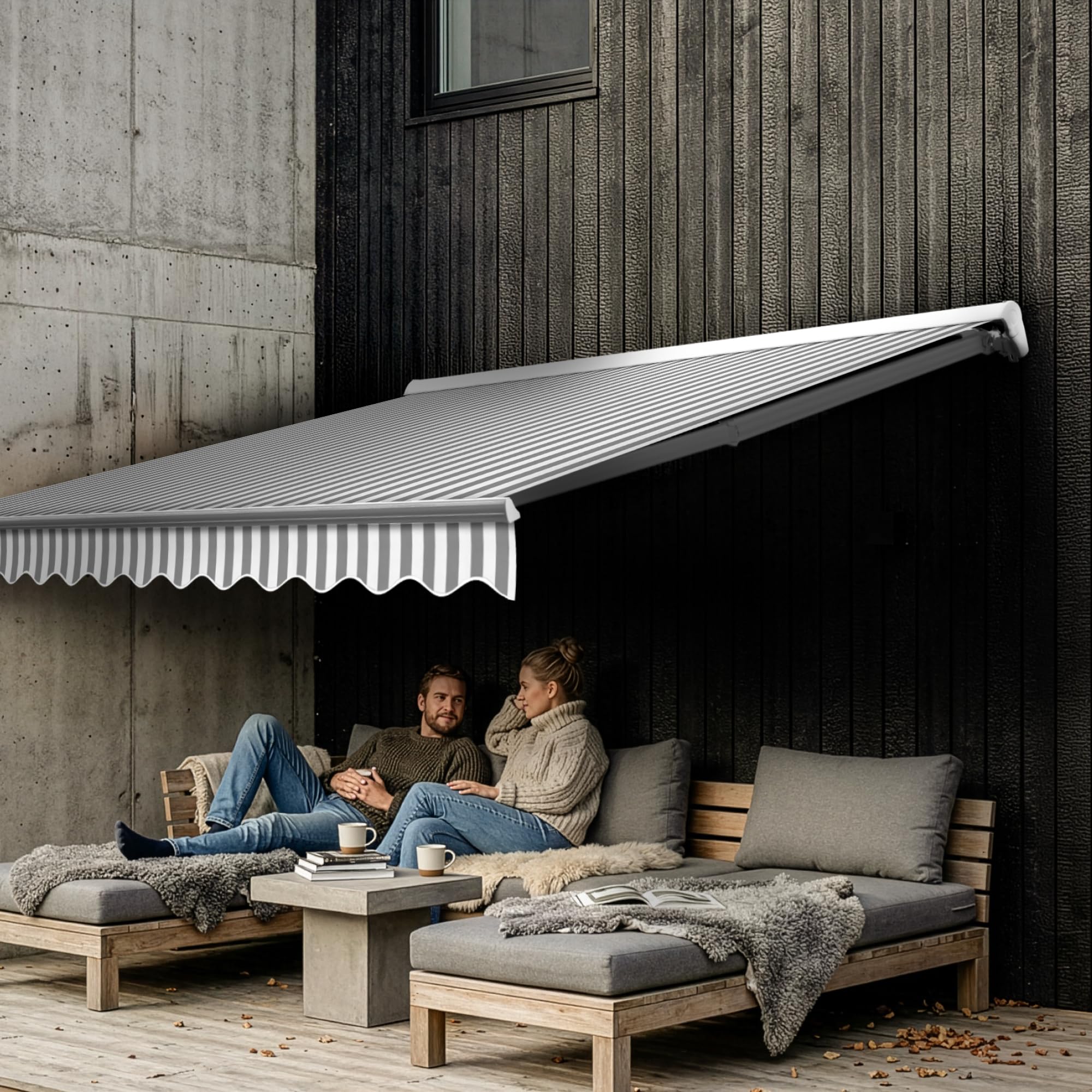 Eclipse Halbkassettenmarkise weiß manuell 3x2,5m Farbe:Grau-Weiß
