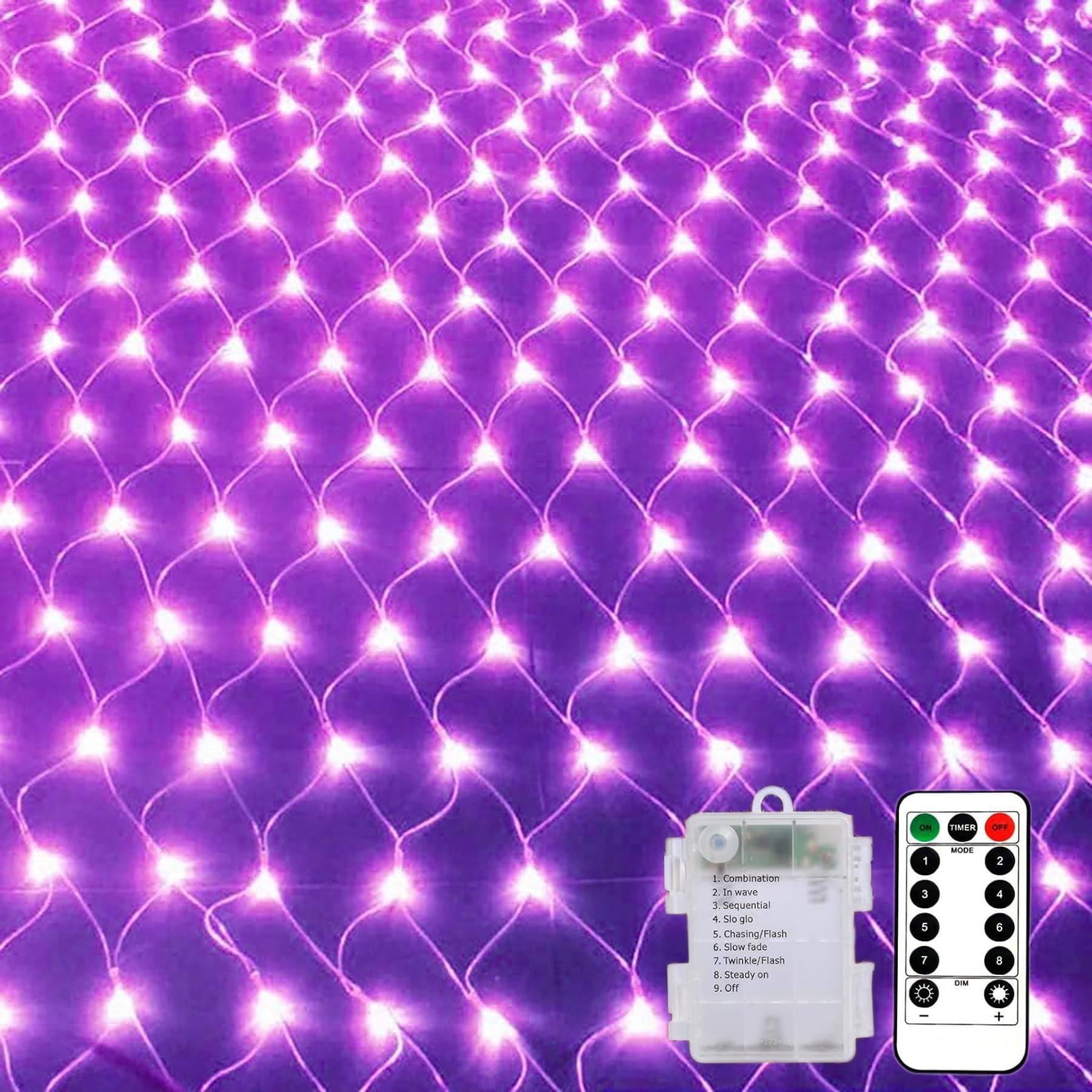 KINGCOO LED Battery Operated Net Lights with Remote (Purple, 2x3M)