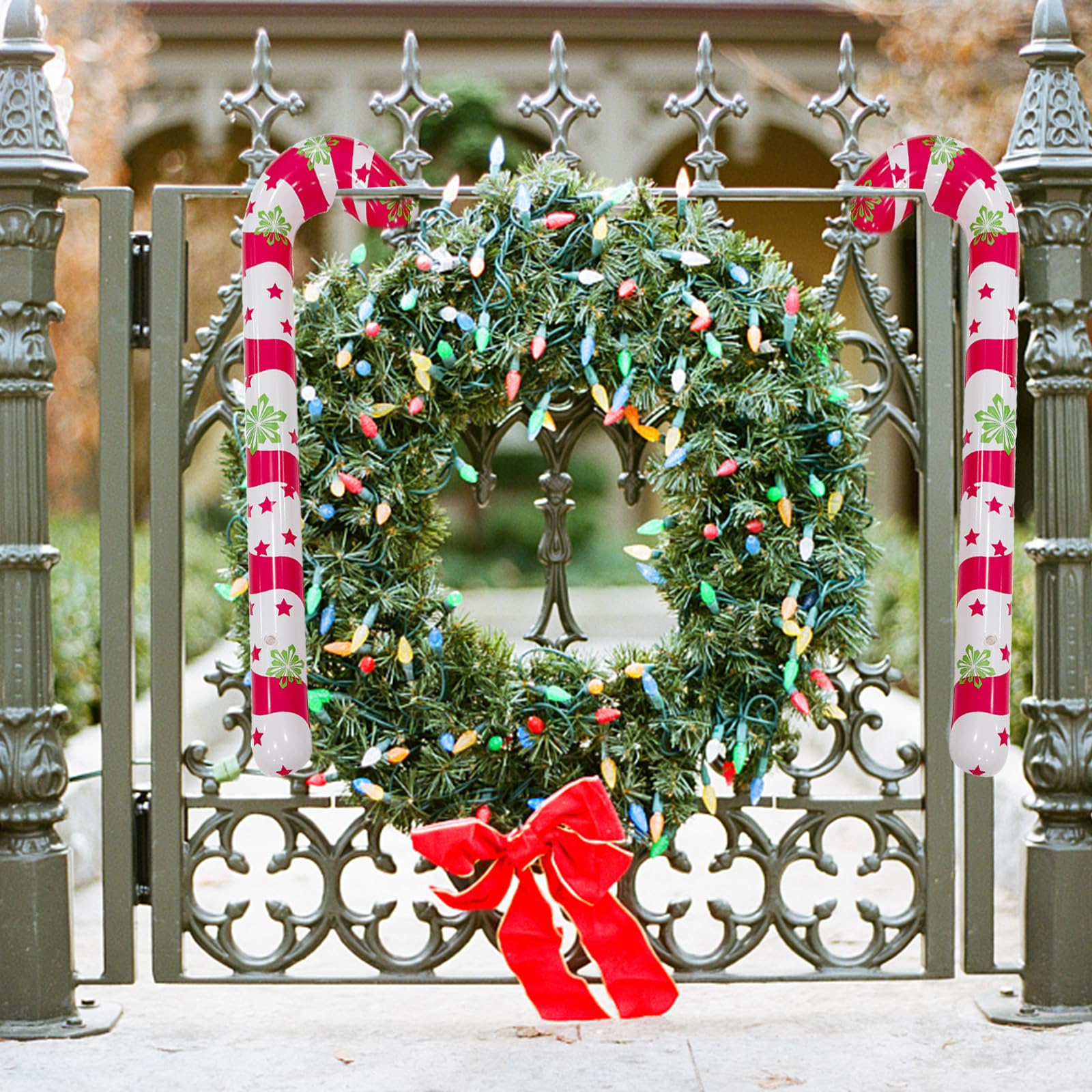 3 Piezas Bastón De Caramelo Inflable, De Bastones de Caramelo inflables, Hinchable Bastón Caramelos -Rojo Blanco Bastón Caramelo con Patrón Copo, Decoracion Navidad Decoracion Al Aire Libre Decoración