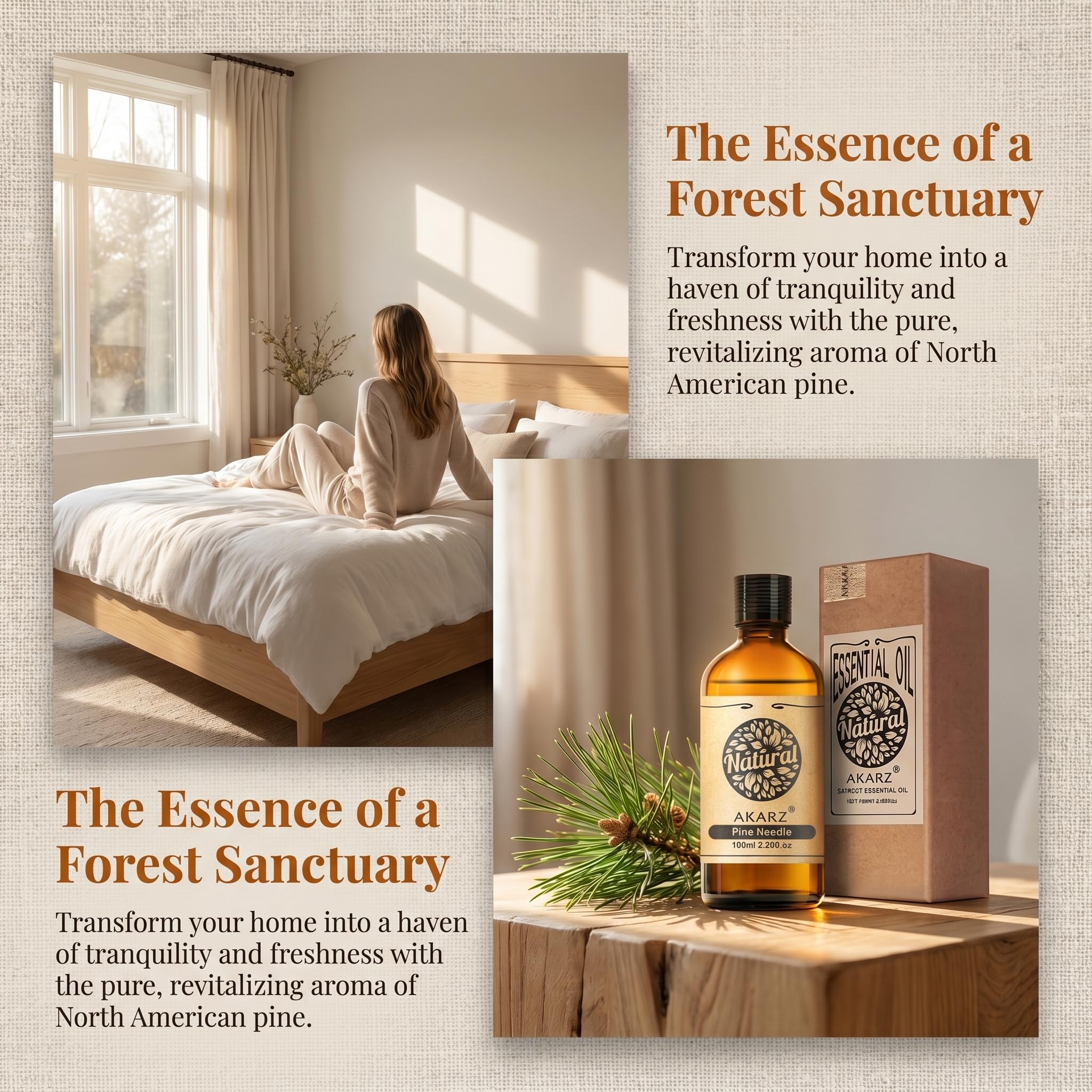 AKARZ 100ml Olejek esencjny z Igły Sosnowej - Naturalny olejek aromatyczny do dyfuzorów, lamp aromatycznych i aromatów pomieszczeń