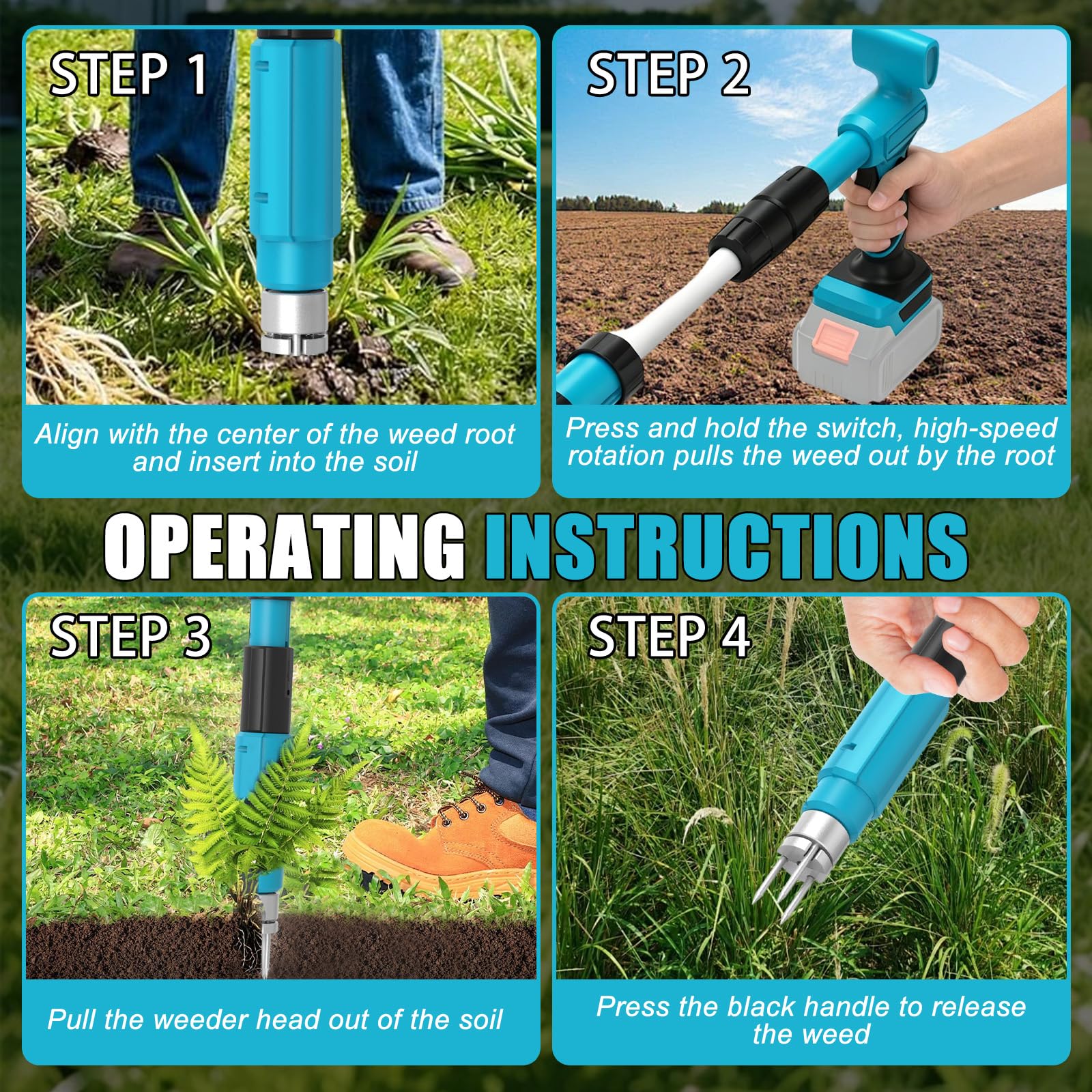 Sarchiatore Elettrico Compatibile con Makita 18V, Estirpatore Erbacce con 3 Artigli, Rimozione Erbacce Rapida per Giardino, Cortile e Orto (Senza Batteria e Caricatore)
