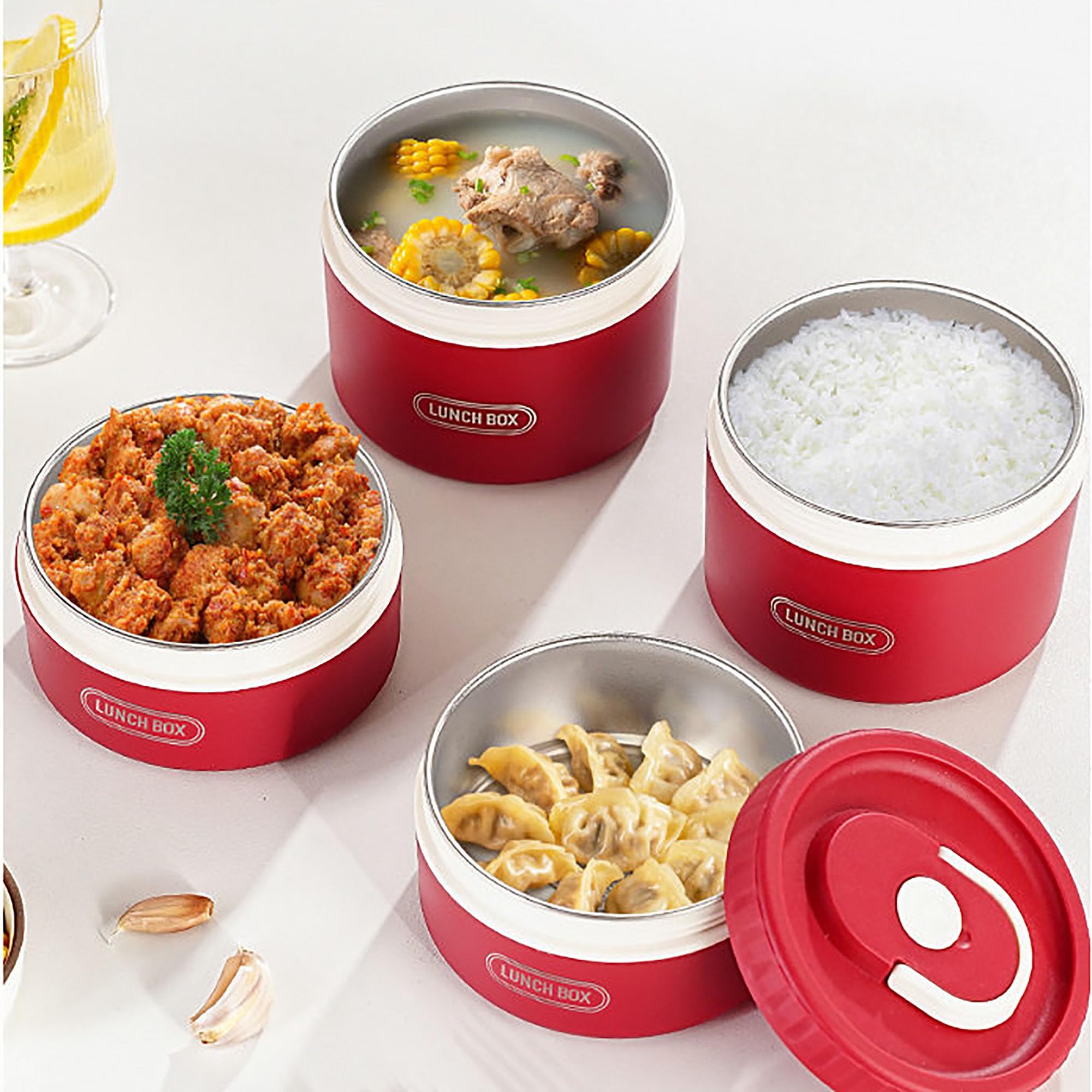 Stapelbare Bento Lunchbox, tragbarer isolierter Lunchbehälter, mikrowellengeeigneter Behälter für warme Speisen, auslaufsicherer Thermobehälter für Picknicks, Arbeit, Reisen,Beige-4 pcs