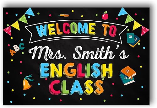 Anna Flora Cartel de bienvenida a la clase de inglés, decoración personalizada para profesores para aula, impresiones escolares, letrero de