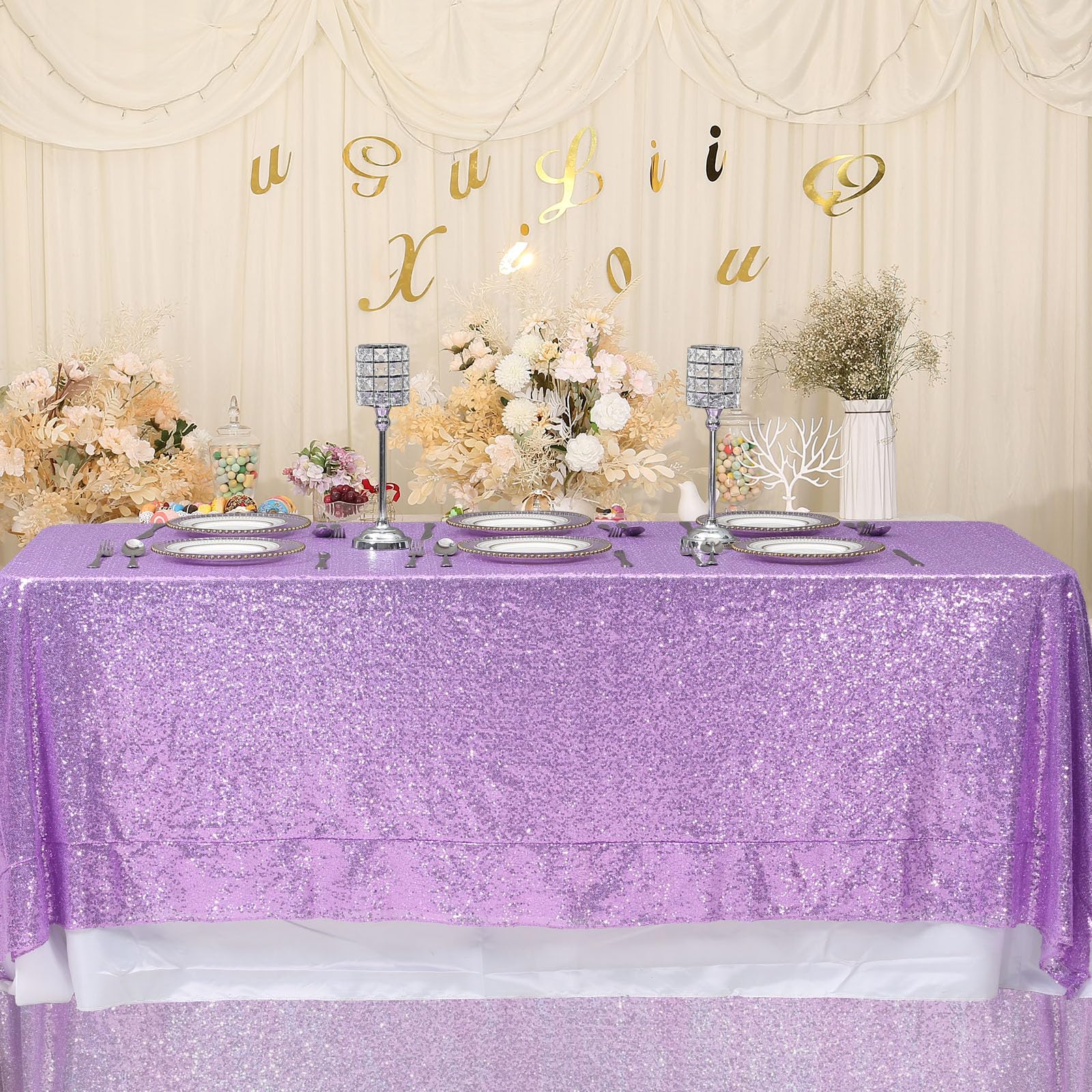 Tovaglia Con Paillettes Lavanda Eternal Beauty | 127x183 Cm, Glitterata Per Feste E Matrimoni - 6