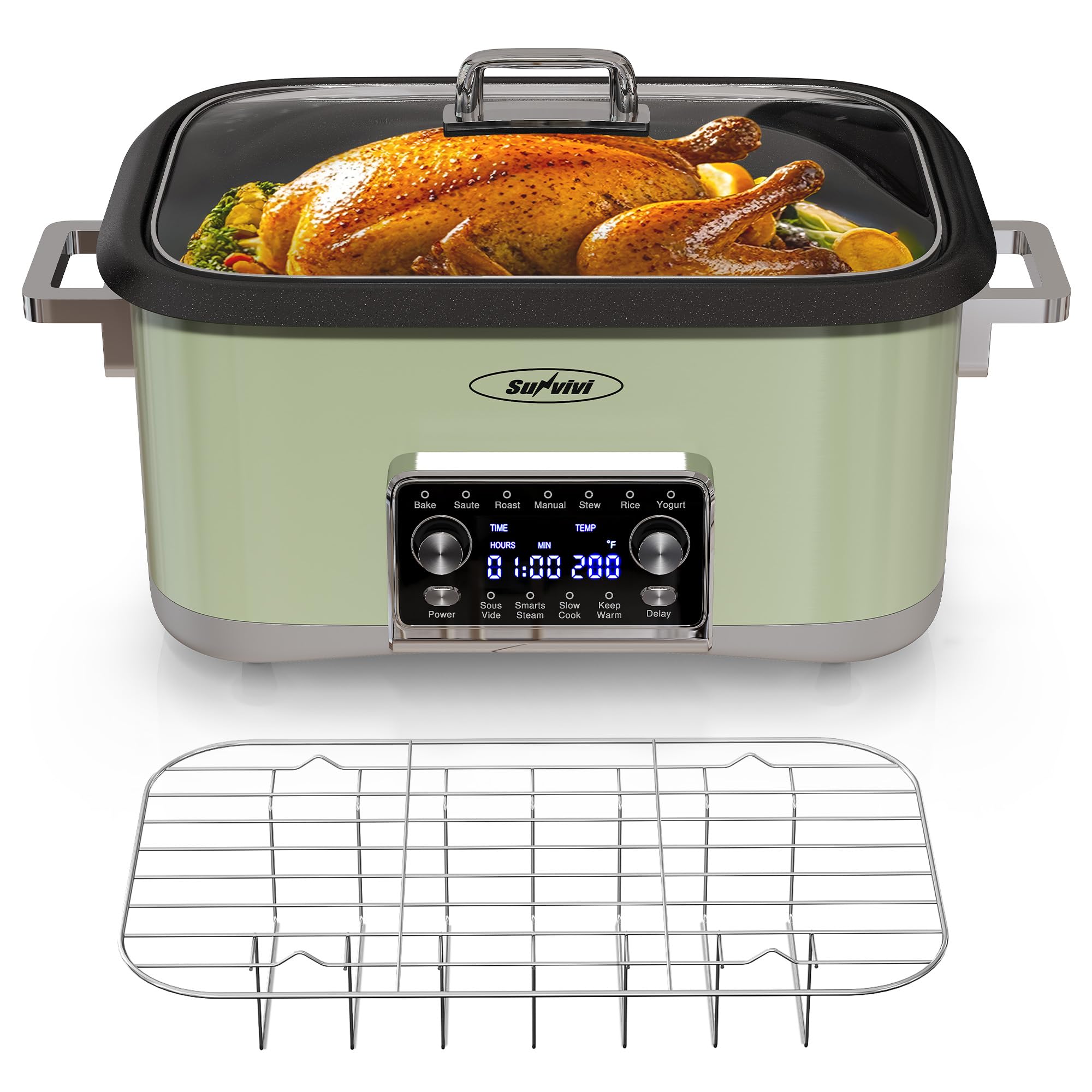 12-in-1 Programmable Slow Cooker Roaster Oven 8 Quart Digital Multi-Cooker Food Warmer with Timer Temp Control Auto Shut