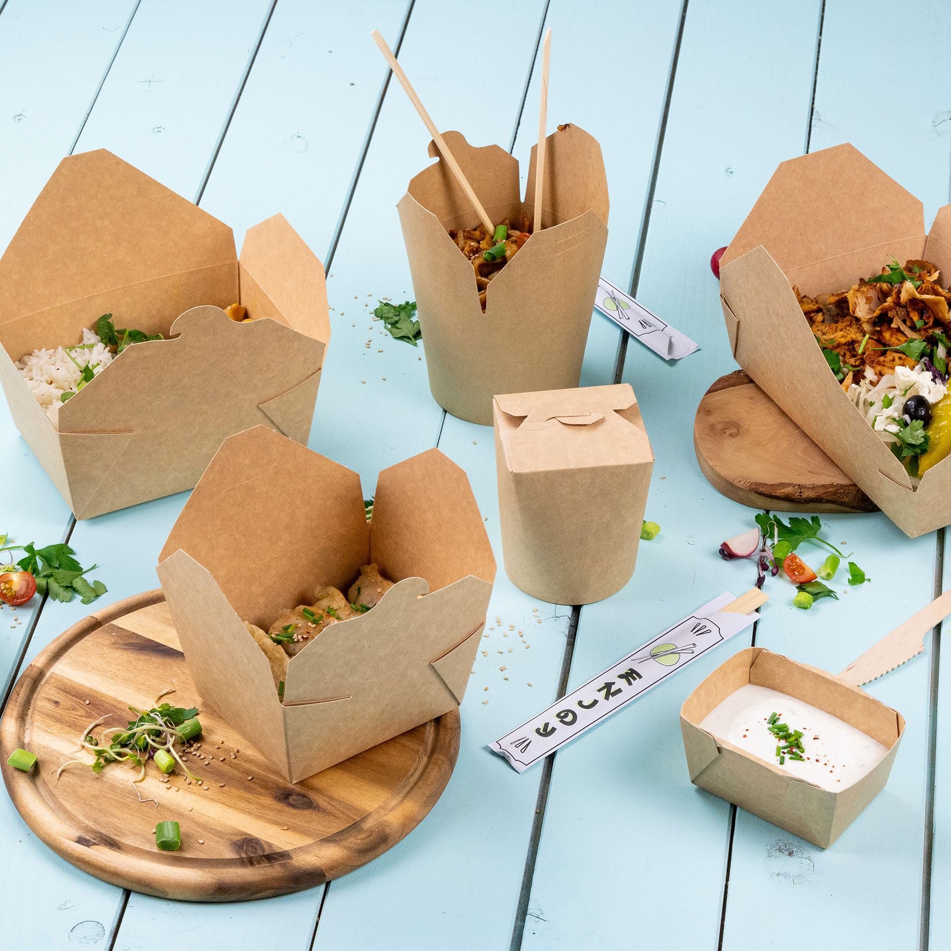 BIOZOYG Take Away Box Essen 160 Stück 2500 ml Kraftkarton Braun - Lunchbox Faltbare Deckel PE beschichtet - Snackbox Einwegschalen Karton Pappschalen Nudelbox Speisebox für Essen Ramen, Nudeln To Go