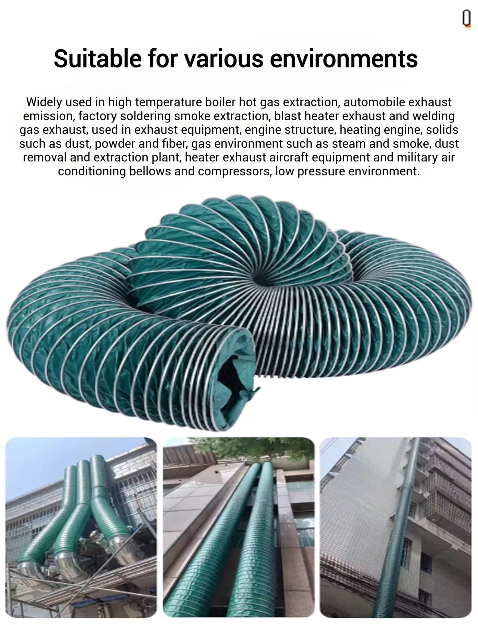 Manguera Ignífuga Verde De 180 Mm (6,2 Pies) para Conducto De Secadora - Conducto De Escape Flexible para Campanas Extractoras con 2 Clips De Sellado.