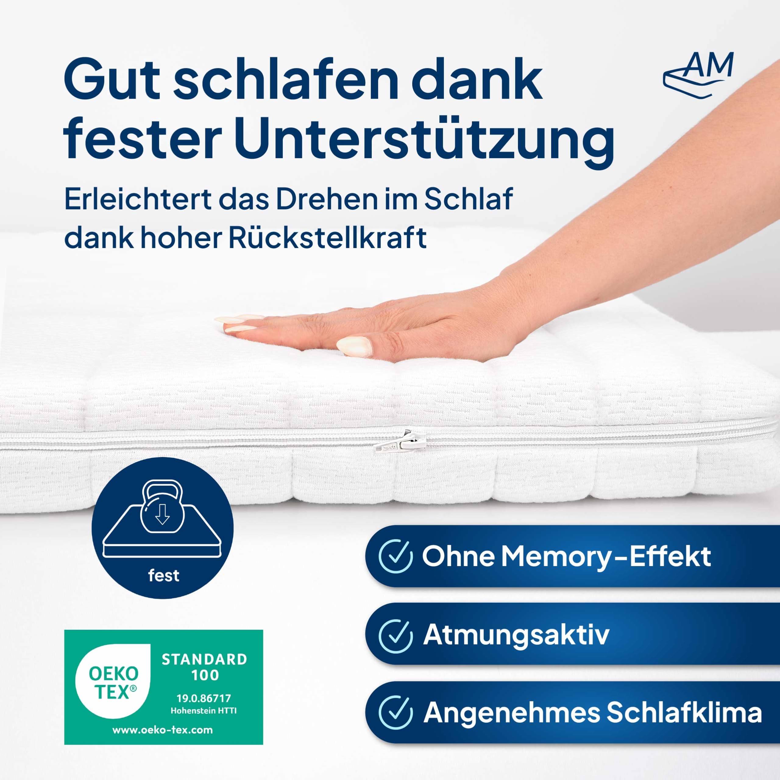 AM Qualitätsmatratzen Topper 180x210cm hart - Made in Germany - Oeko TEX zertifizierter Matratzen Topper 180x210 H4 / H3 für Boxspringbett - Feste Matratzenauflage 180x210 mit waschbarem Bezug