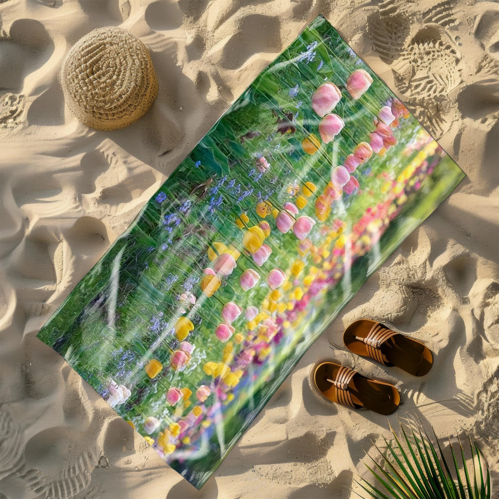 Genérico Toalla Playa Grande Rosa Flor Verde Microfibra Secado Rápido Oversize Toalla Sin Arena Súper Ligera Piscina Camping Picnic Yoga Gimnasio Y Deportes Viaje