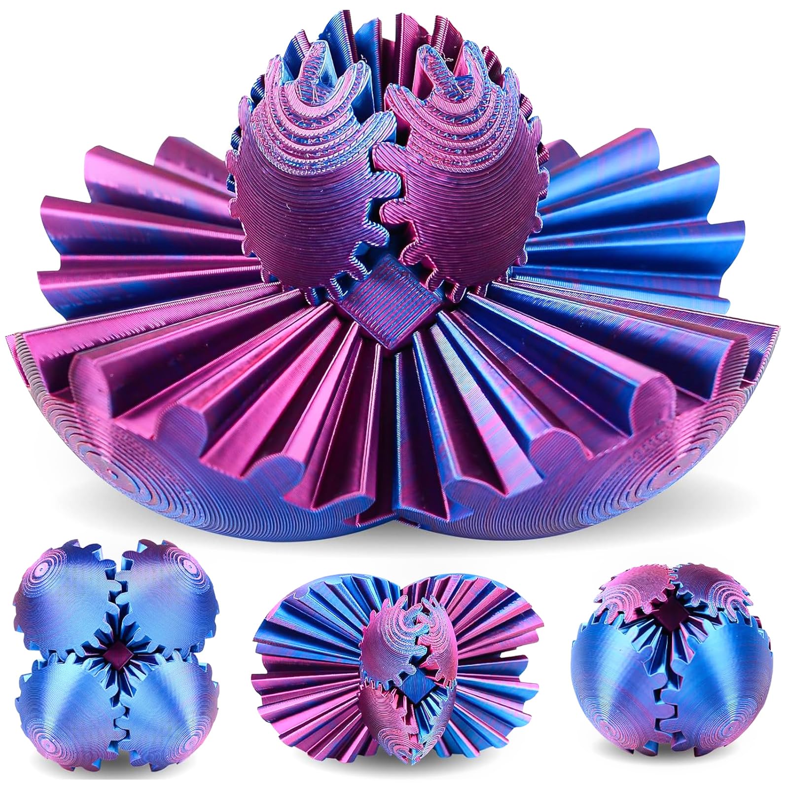 Tangdudu Gear Ball Fidget, 3D Printed Spinning Gear Ball Fidget Toy, GearSphere - The Steampunk Whirling Wonder Fidget Gear Ball, Helix Screw Fidget Toy for Anxiety Relief (Purple 8 cm)