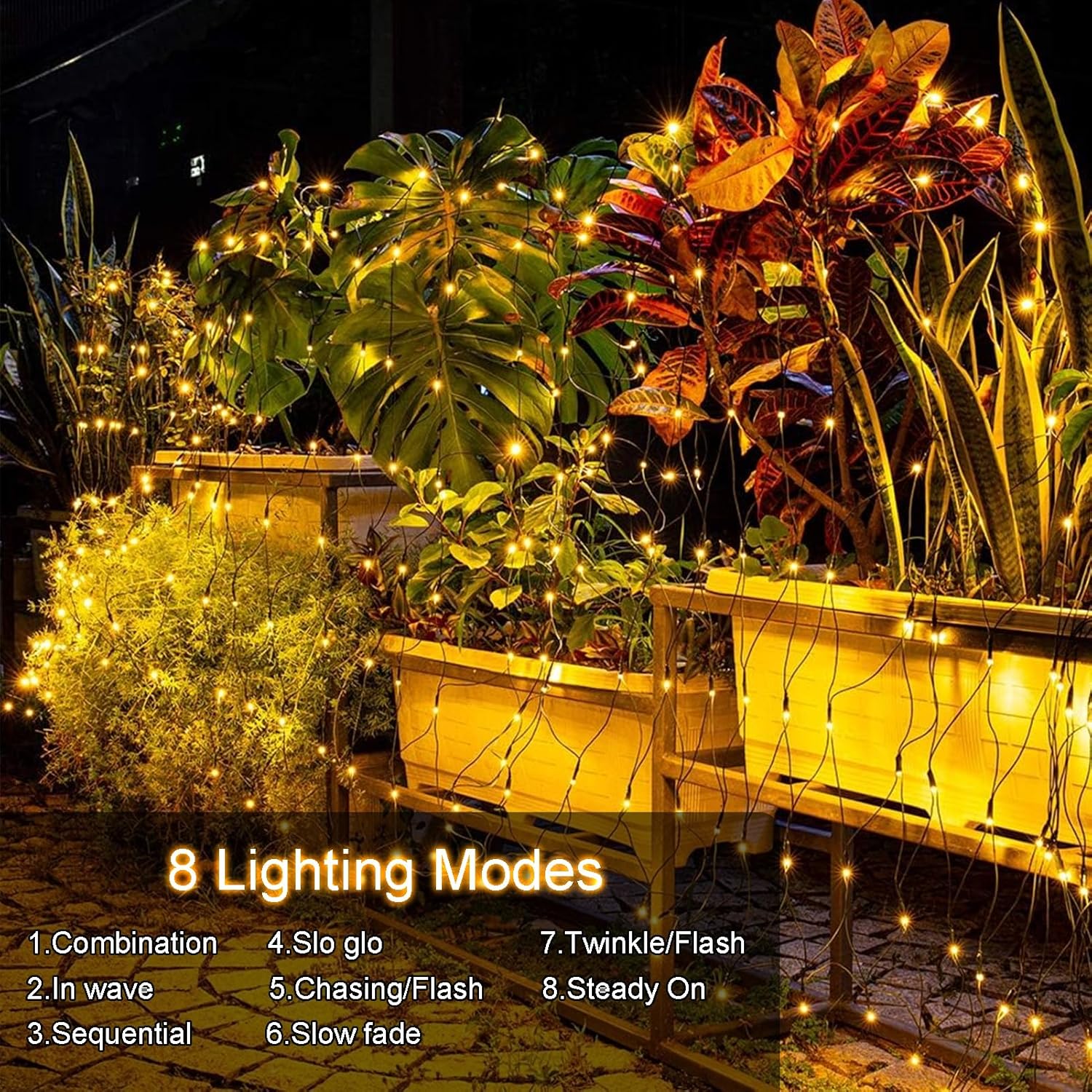 3m x 2m Solar Net Lights Outdoor - 200 LED Solar Fairy Lights, Waterproof Garden Lights, Auto On/Off Curtain String Lights, Icicle Lights for Wedding Party Yard Wall Decor (Warm White) 4 81AQFZV9L3L. AC SL1500