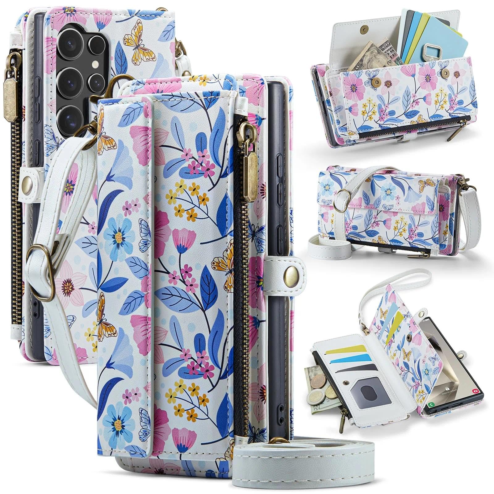 Funda tipo cartera para Samsung Galaxy S26 Ultra con tarjetero de bloqueo RFID, dibujo de colores, piel sintética, cierre magnético, correa con cremallera, funda para teléfono Galaxy S26 Ultra