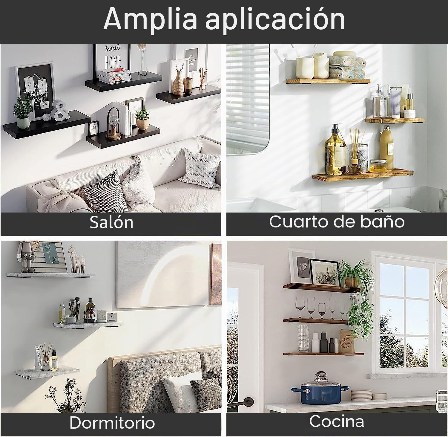 Soportes Flotantes para Estantes de Metal Negro - 30 cm de Largo con Tornillos Incluidos, Diseño Moderno y Resistente (Capacidad 200 lb) - Soportes de Pared para Cocina, Biblioteca y Baño