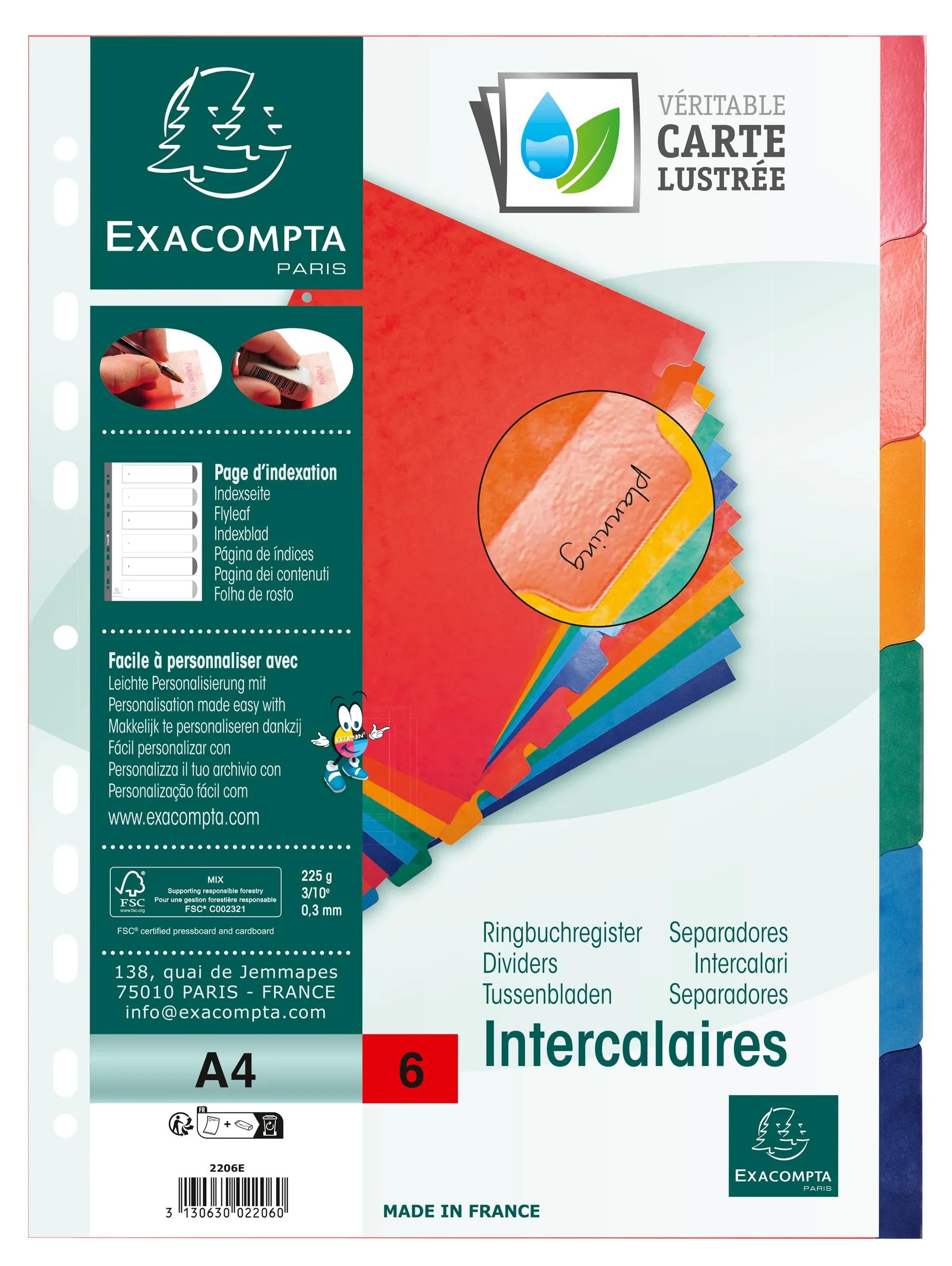 Exacompta 25 Register Glanzkarton 6 Taben blanko farbig A4