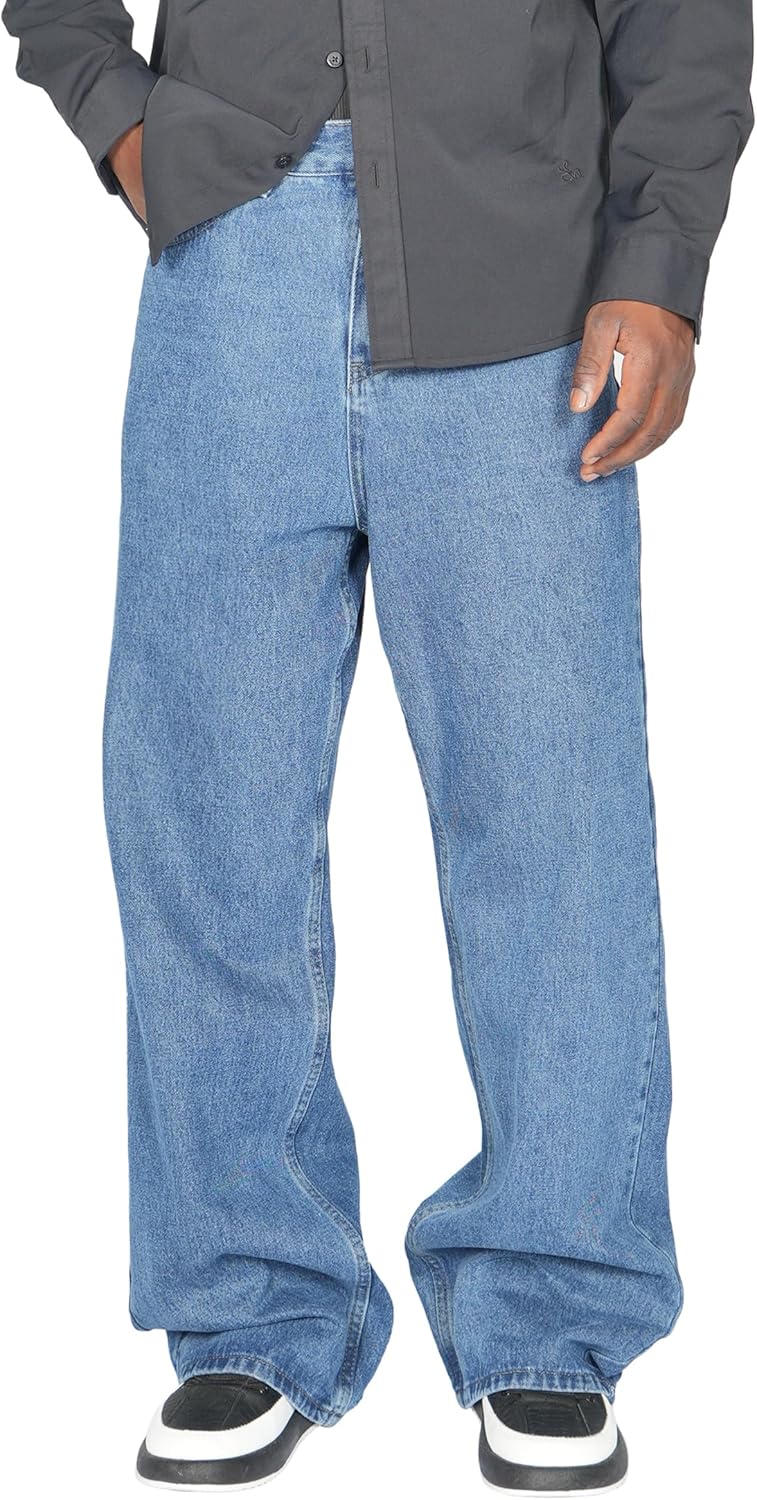 Plaid&Plain Men's Hip Hop Baggy Jeans Casual Wide Leg Y2k Skateboard Vintage Denim Pants Streetwear