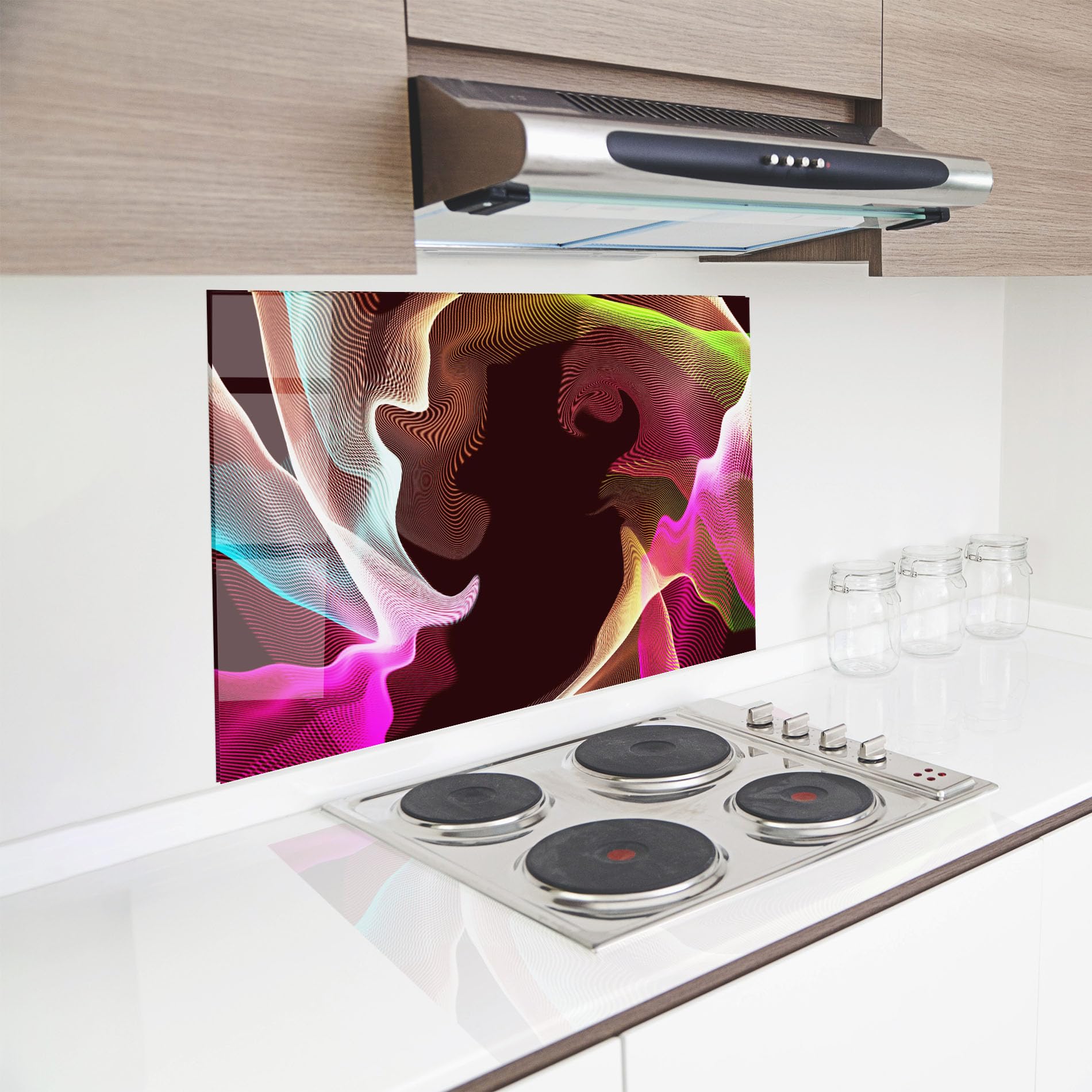 ARTHUB® Crédence de Cuisine en Verre 60x100 cm, Abstract Wave Effect | Protection Contre Les éclaboussures, Revêtement Mural en Carreaux, Plaque en Verre, Verre trempé, Abstrait