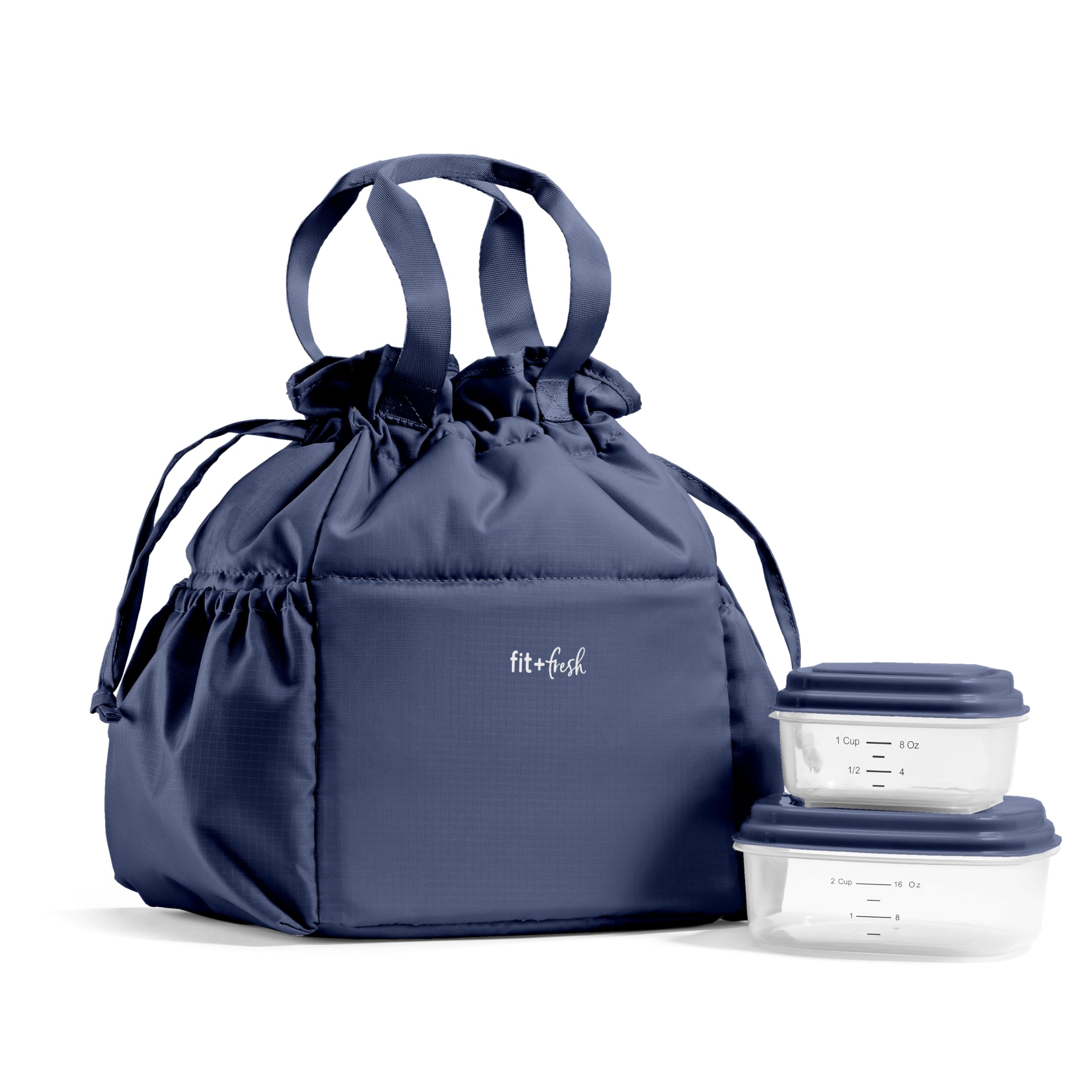 Fit & Fresh Lunch Bag For Women, Insulated Womens Lunch Bag For Work, Stain-Resistant Large Lunch Box For Women With Containers, Cinch Closure Cromwell Bag, Navy