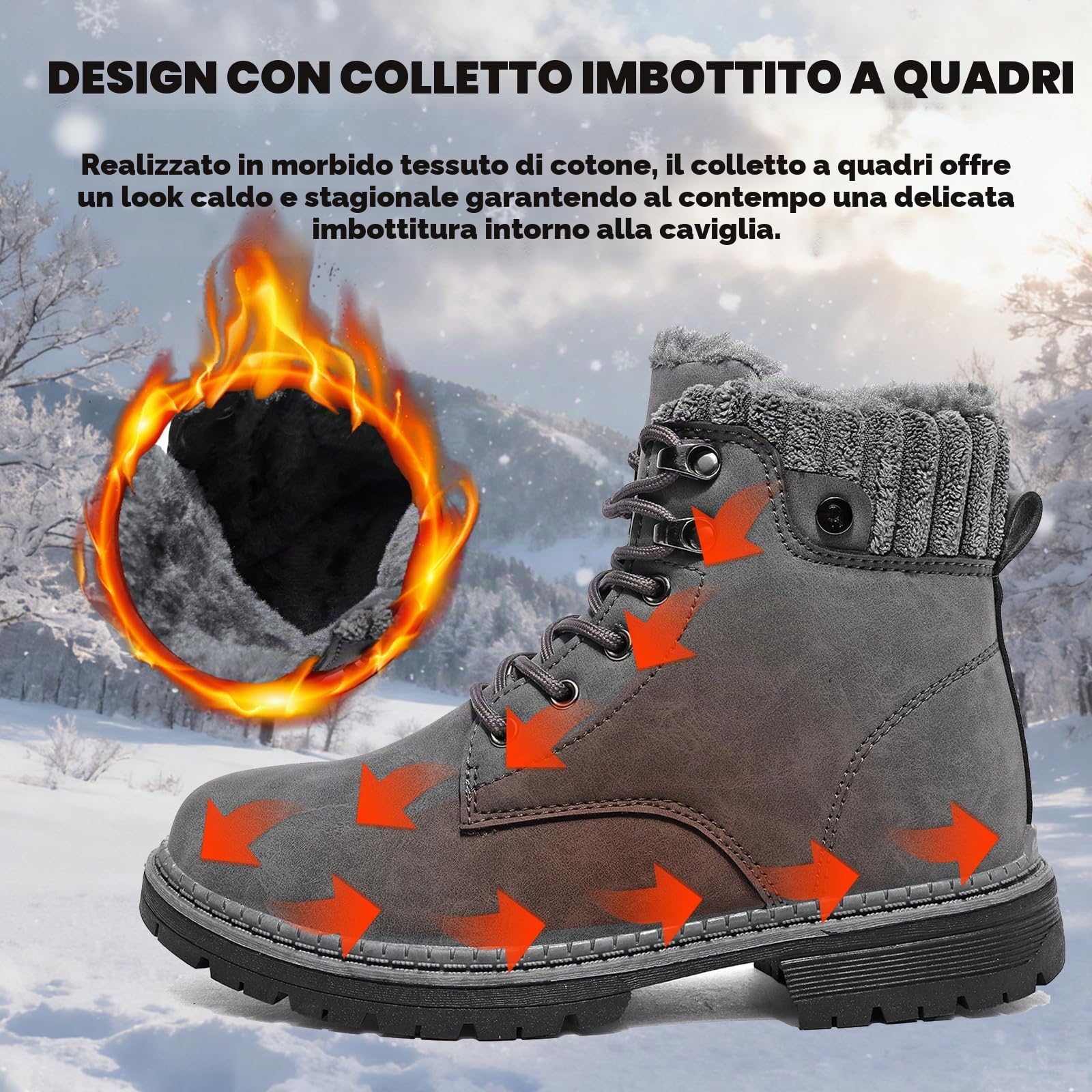 Stivali Donna Inverno Scarpe da Neve Impermeabili Stivaletti Pelliccia Stringate Outdoor Stivali da Trekking Caldi Snow Boots GR.37-42 Grigio-1 40EU