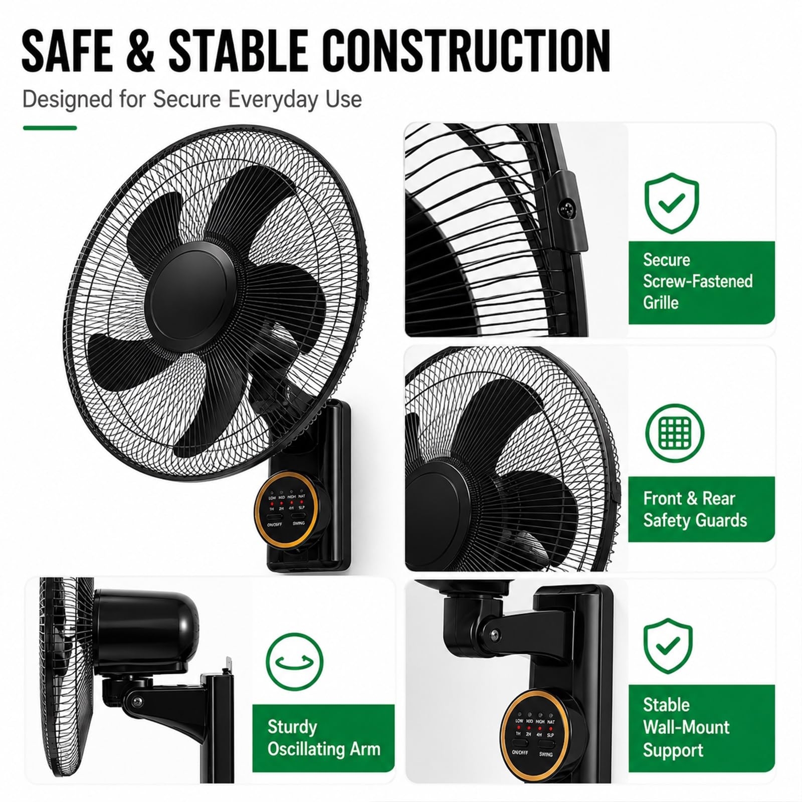 Ventilatore a Parete ad Energia Solare da 40 cm con Pannello Solare da 20 W