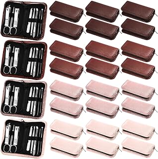 Coume 24 Sets Manicure Set Bulk Rad Tech 8 in 1 Nail Clippers Kit Luxurious Travel Case Stainless Steel Nails Care Tool Office Gift for Coworker Nurse Practitioner Week Christmas(Brown Series)