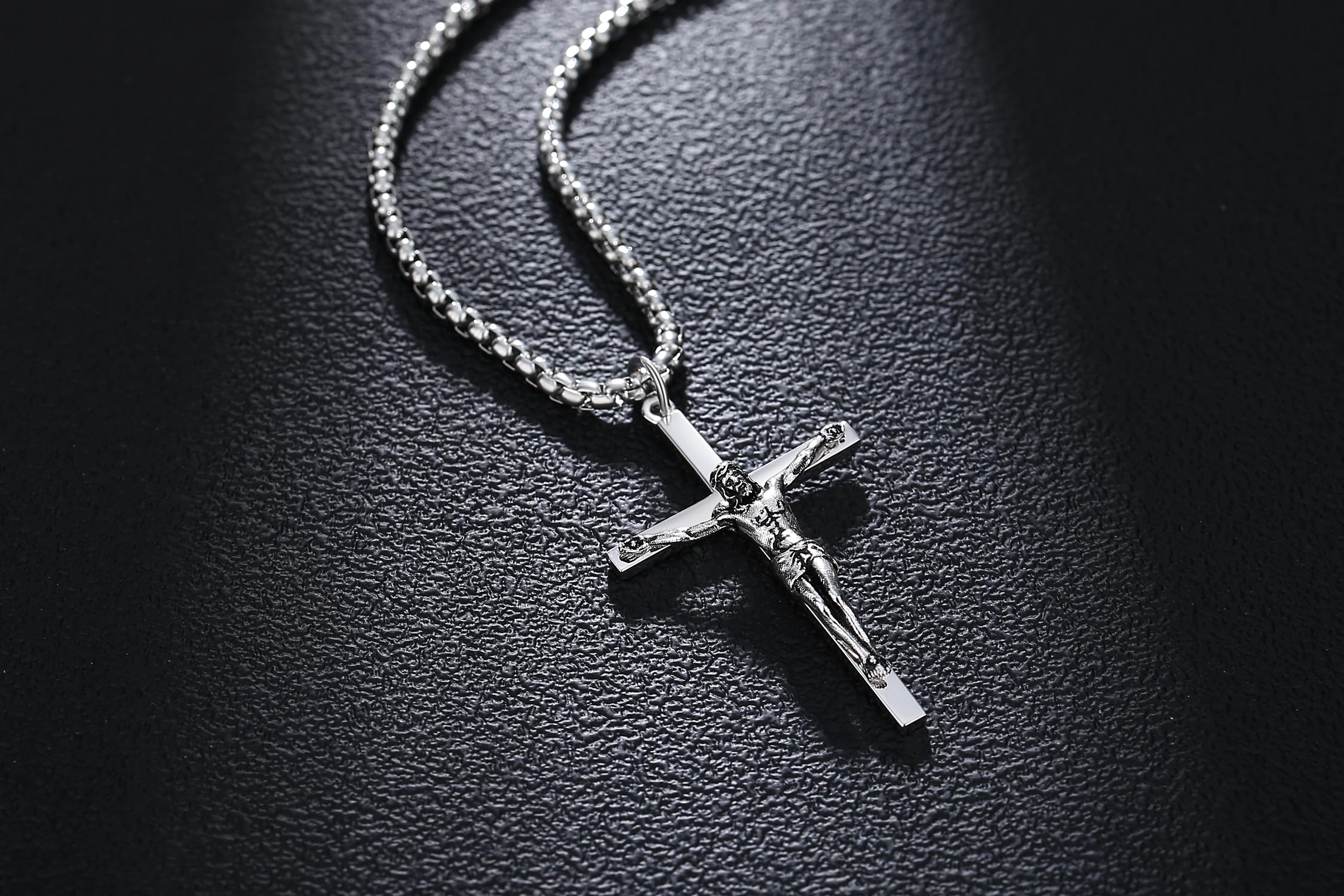 FANCIME Jesus Kruzifix Kreuz Kette 925 Sterling Silber Weiß/Gold Vergoldet Kreuz Anhänger Edelstahl Kette für Herren Jungs Kinder - Kettenlänge: 60 cm
