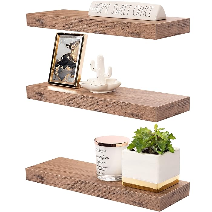 Buy Sorbus Floating Shelf Set — Rustic Wood Hanging Rectangle Wall