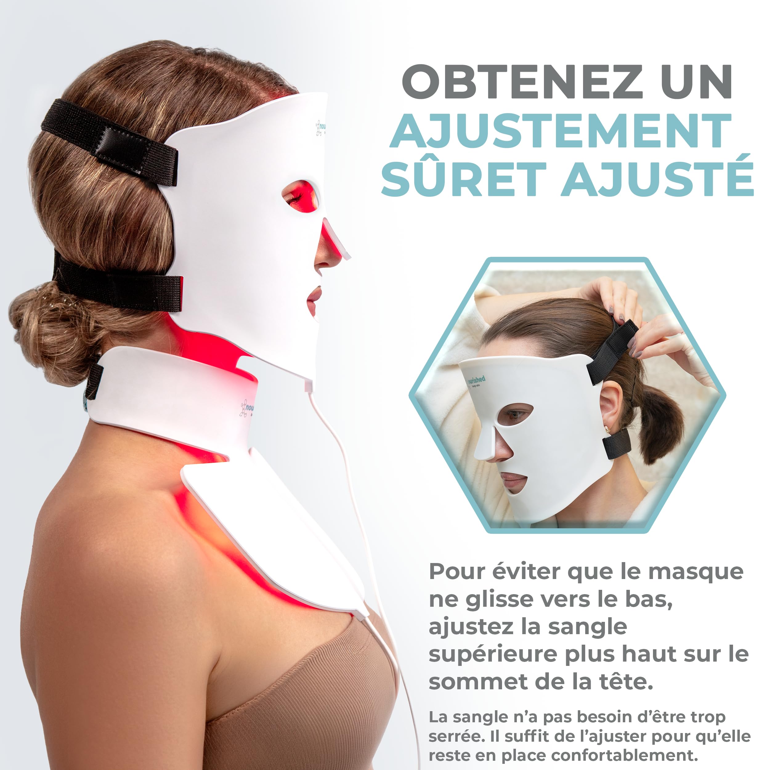 Nourished Bodynskin Masque Visage et Cou de Luminothérapie LED - Appareil de Soin de la Peau du Visage - 7 Couleurs Rouge et Bleu - Rajeunissement, Produit Anti-âge pour les Rides.
