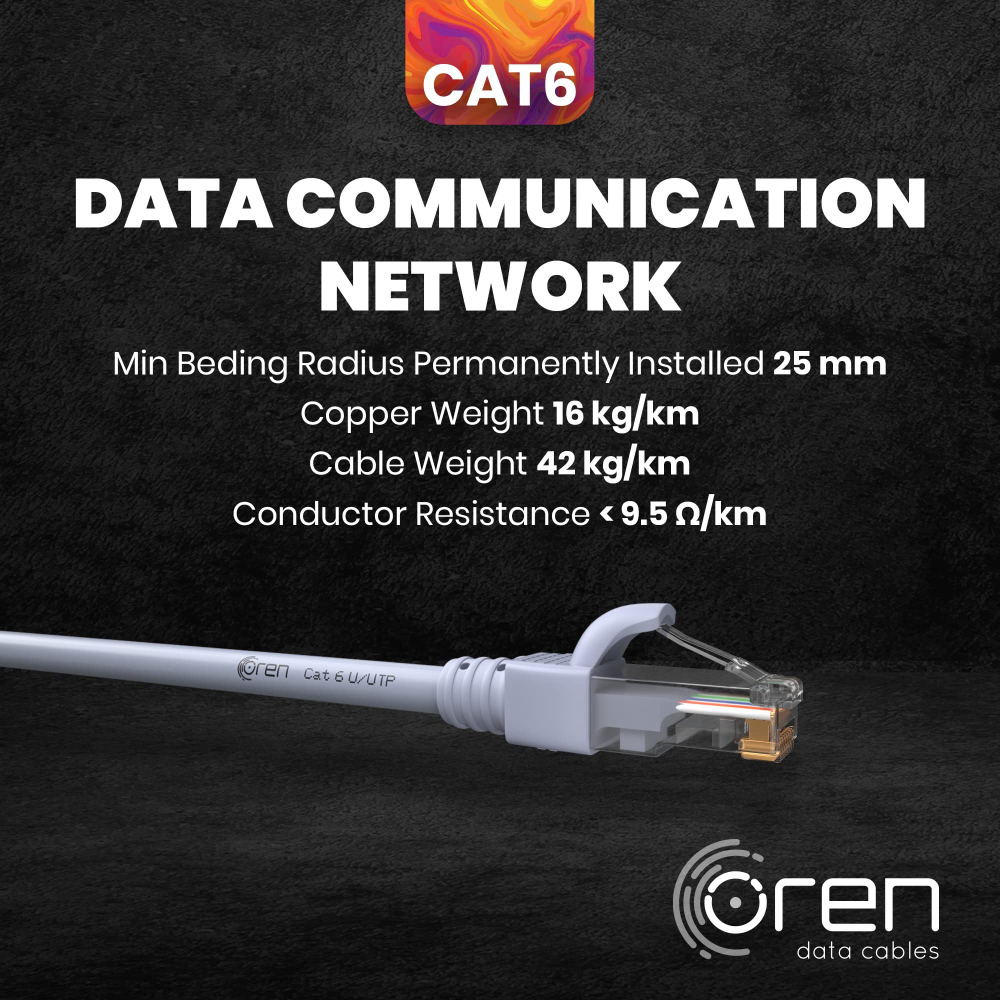 Oren Cable LAN Ethernet CAT6 de 30 m, cable de conexión, alta velocidad de 10 Gbps, cobre puro trenzado de 24 AWG, cable de red premium con conector RJ45 | Internet, banda ancha, LAN, cable de red