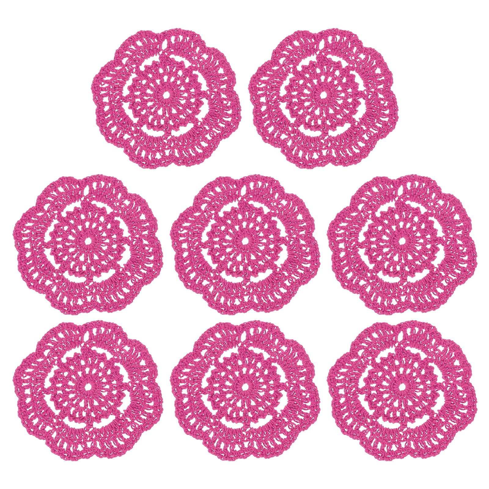 Napperon en crochet anti-rayure pour table, dessous de verre en coton rose rouge fait main x8