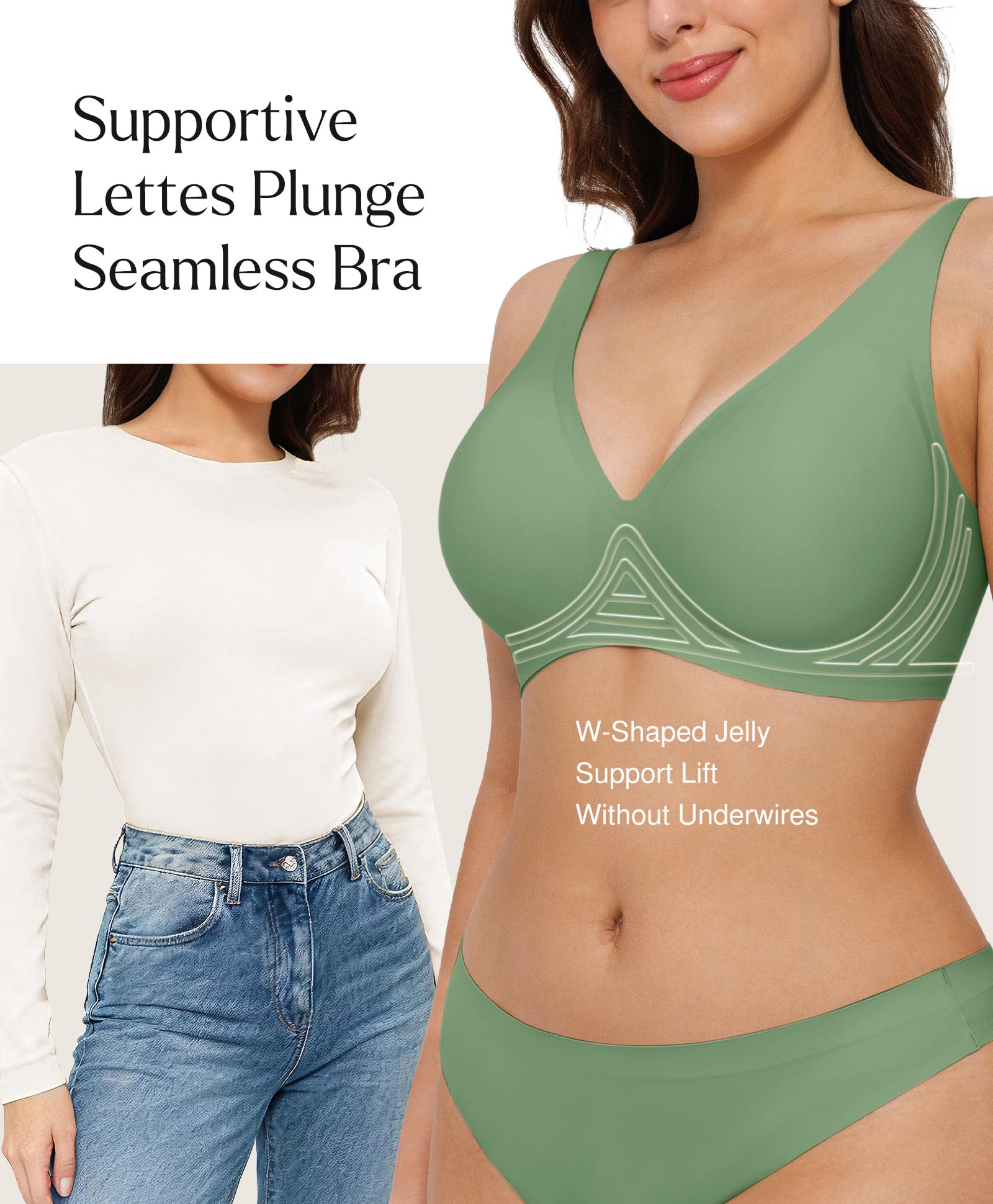 Popilush Wireless Bras Women Seamless No Underwire Push Up Bra Supportive Deep V Bralette Everyday Comfortable T-Shirt Bra