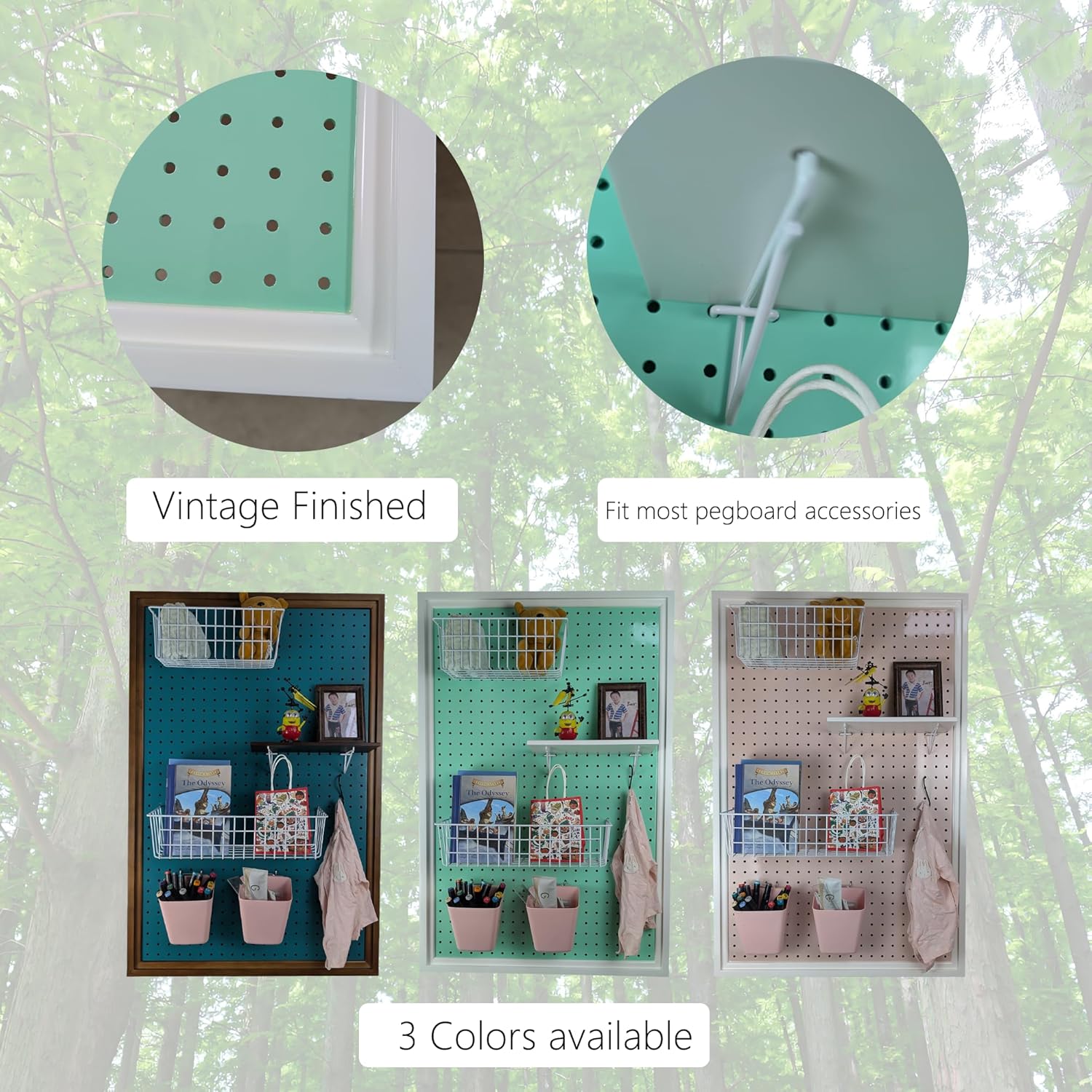 ARTAWEIN Pegboard Organizer - Craft Peg Board, Nursery Storage, Wall Organizer and More, Comes with 1 x Free Shelf Fits Most 1/4" and 1/8" Pegboard Accessories (Mint Green)