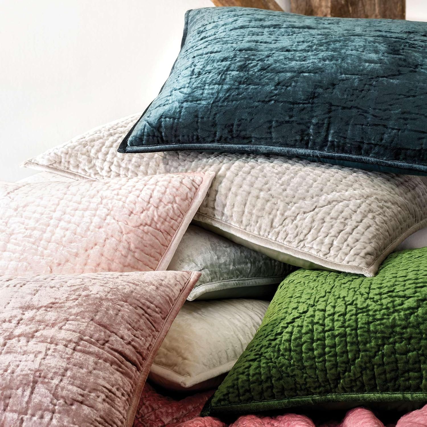 Pine Cone Hill Parisienne Velvet Grey Quilted Sham, King Size, Grey Solid Pattern