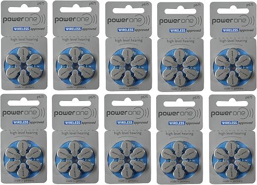 Power One Hearing Aid Battery Size 675, Pack Of 60 Batteries